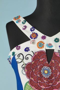 Sleeveless printed cocktail dress with beads embellishment Gai Mattiolo