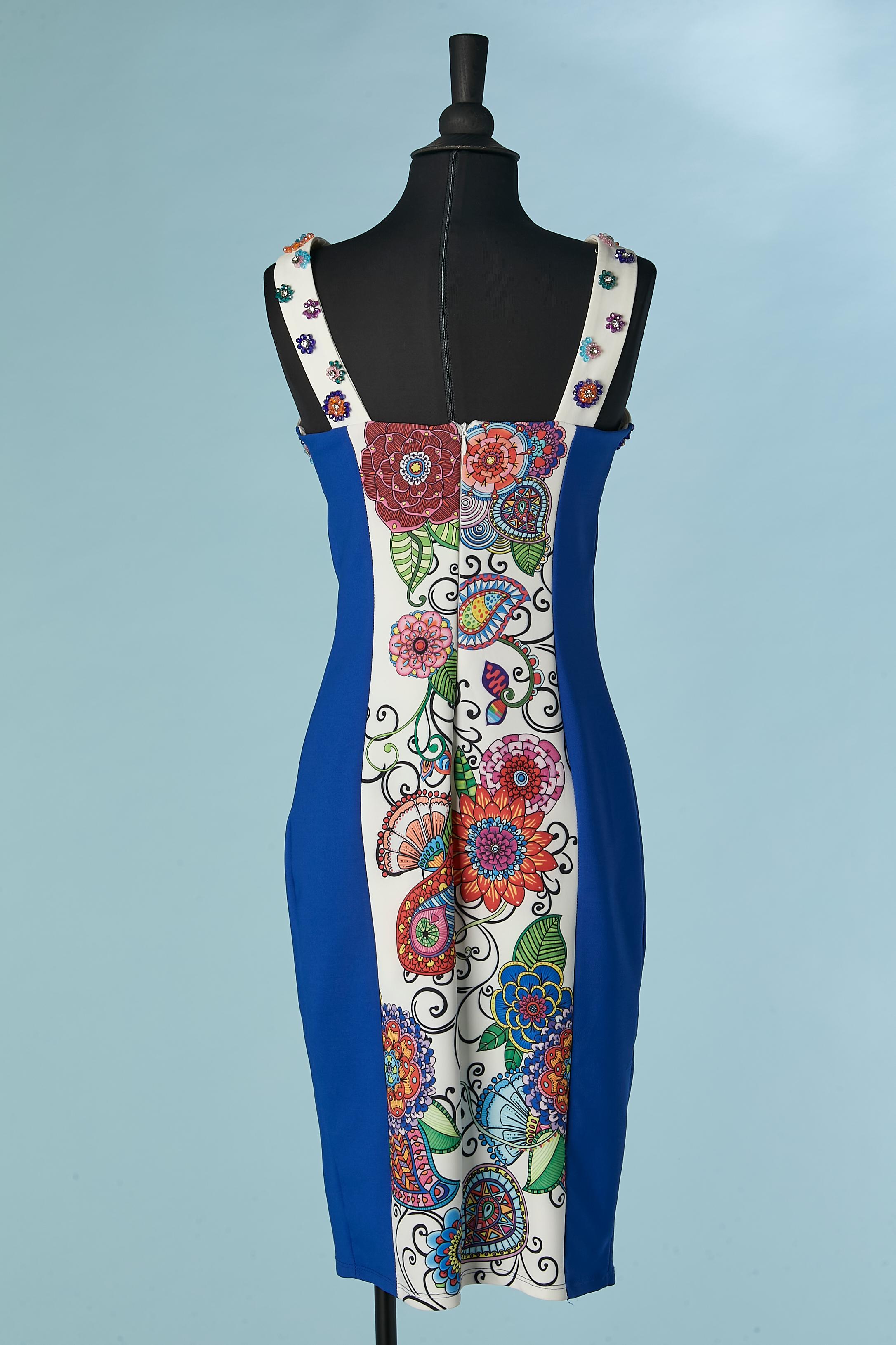 Sleeveless printed cocktail dress with beads embellishment Gai Mattiolo  For Sale 1