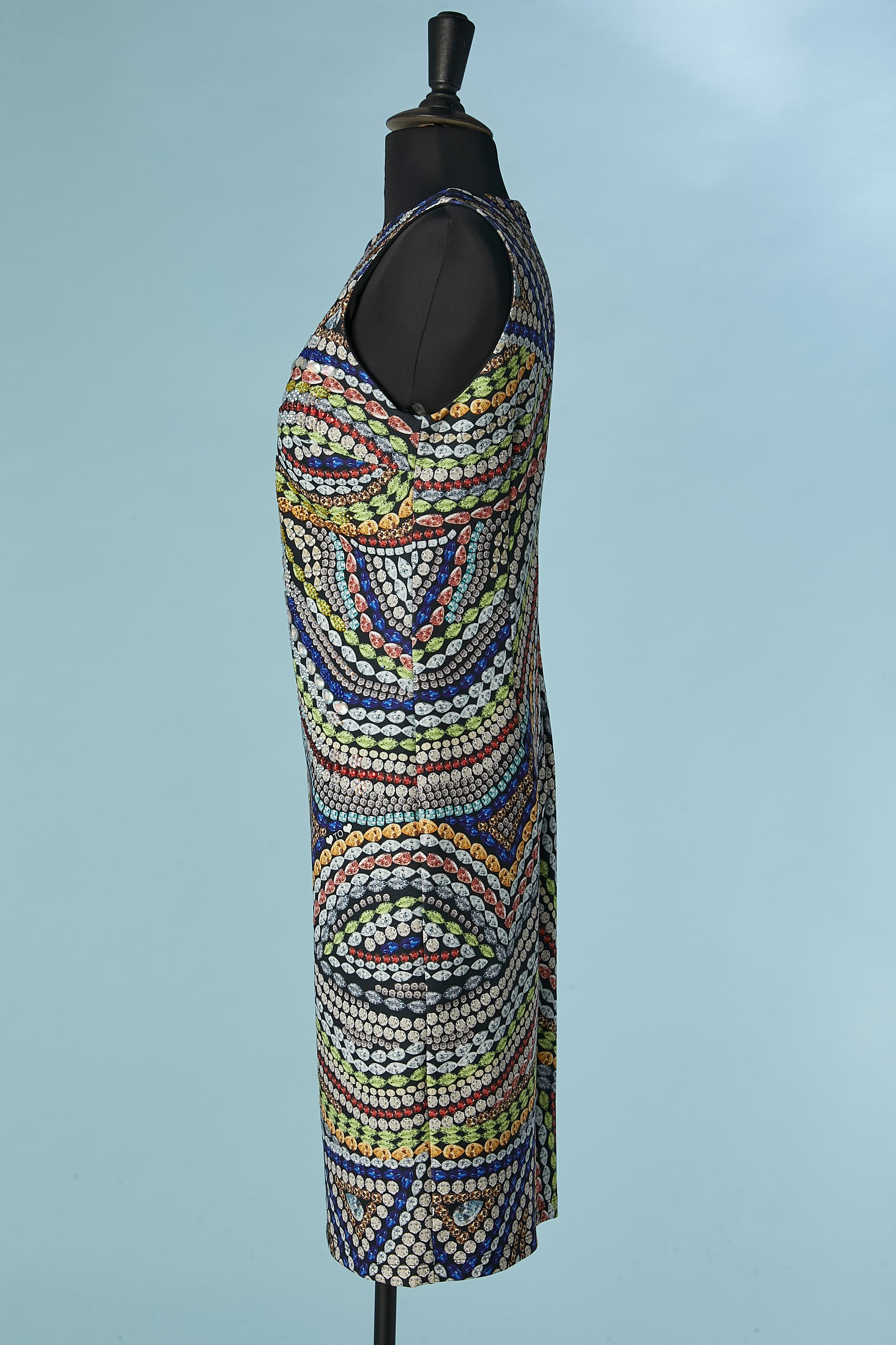 Sleeveless printed cocktail dress with rhinestone embellishement Gai Mattiolo  For Sale 1