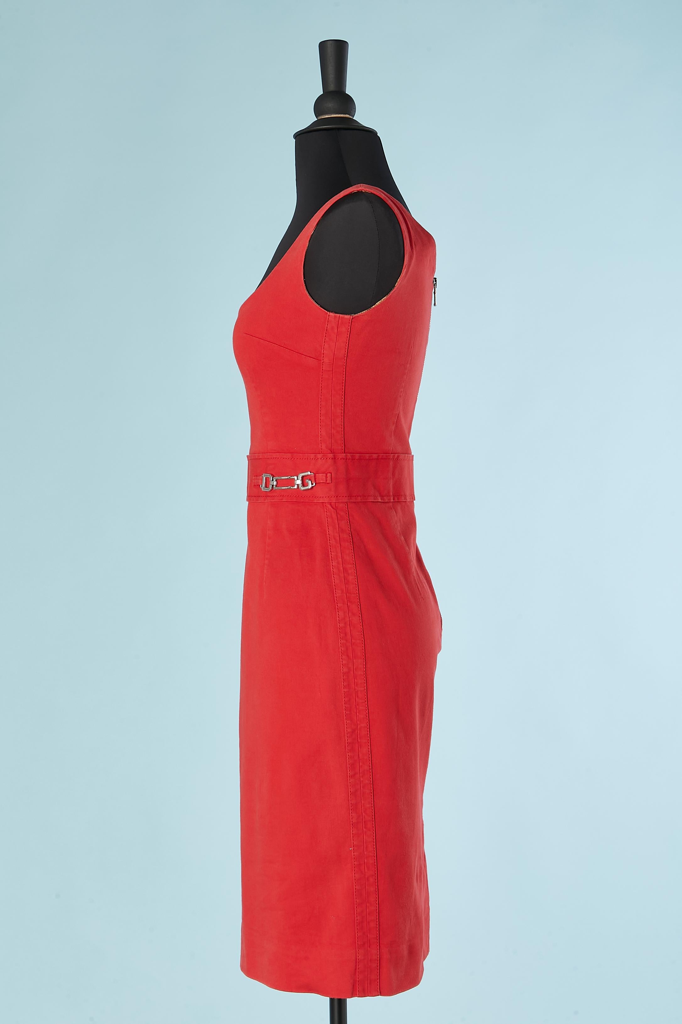Vestido rojo de algodón sin mangas con metal plateado de la marca Dolce & Gabbana en Bueno estado para la venta en Saint-Ouen-Sur-Seine, FR