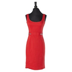 Sleeveless red cotton dress with silver metal brand Dolce & Gabbana 