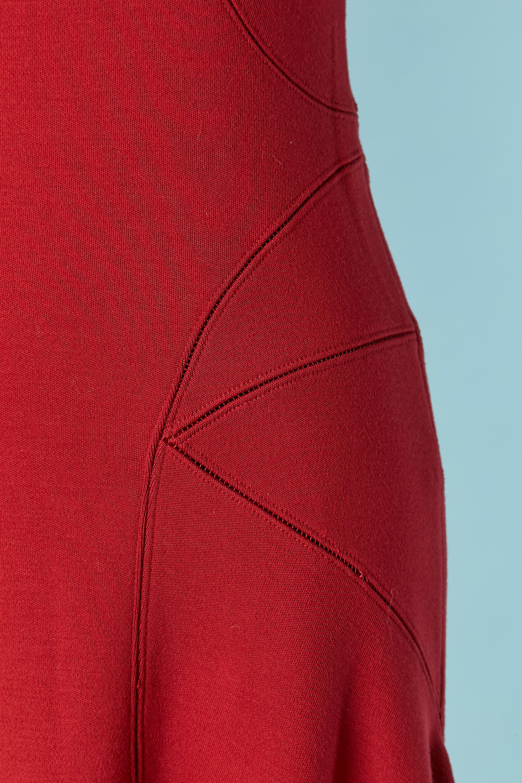 Vestido sin mangas de punto de lana rojo con falda calada y godets ALAIA Rojo en venta