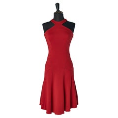 Ärmelloses Kleid aus rotem Wolljersey mit geschliffenem Schnitt und godets-Rock ALAIA