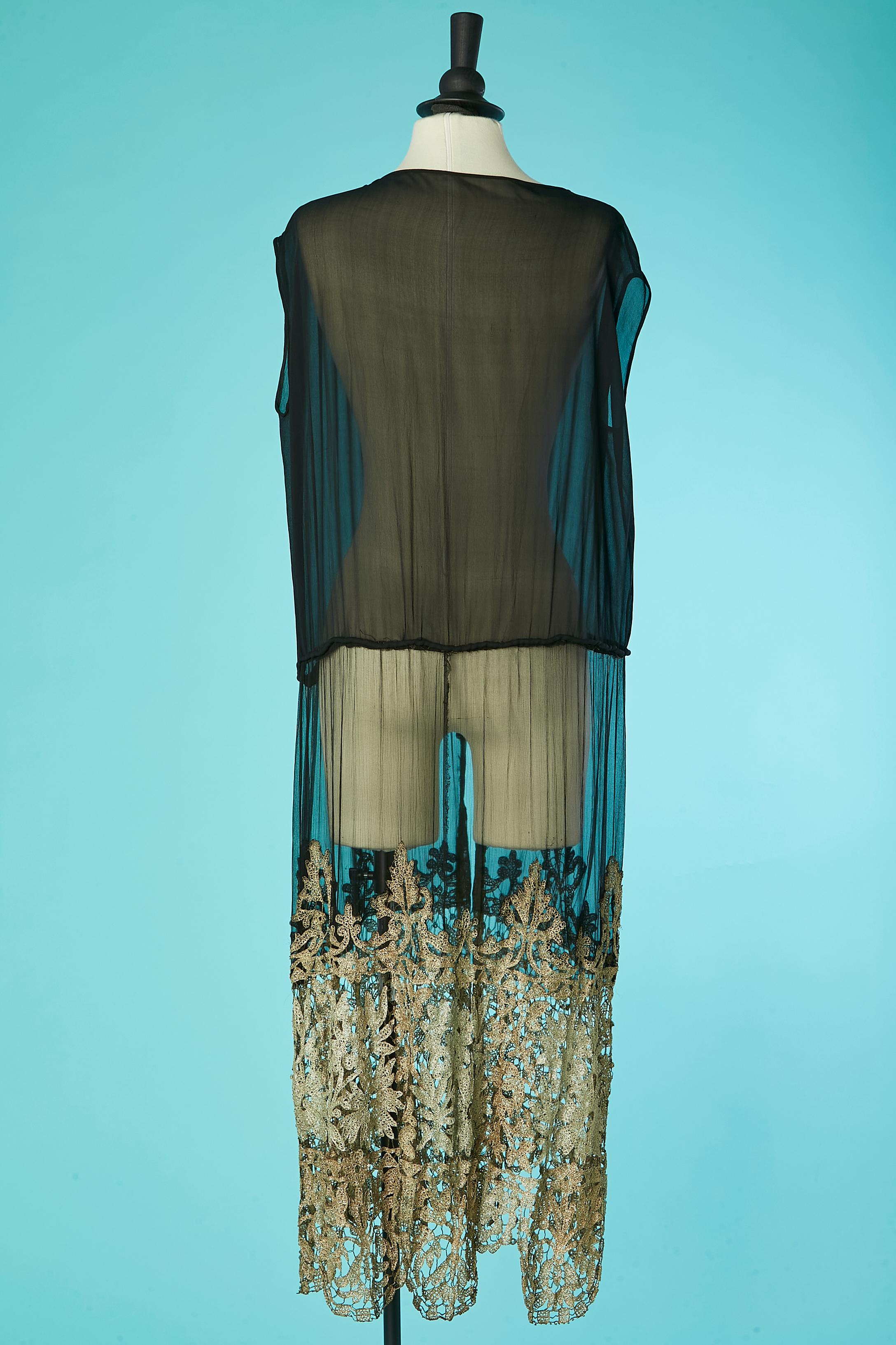 Sleeveless silk chiffon with silver and gold lace evening long vest Circa 1925  4