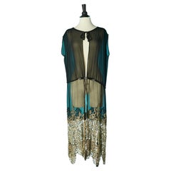 Sleeveless silk chiffon with silver and gold lace evening long vest Circa 1925 