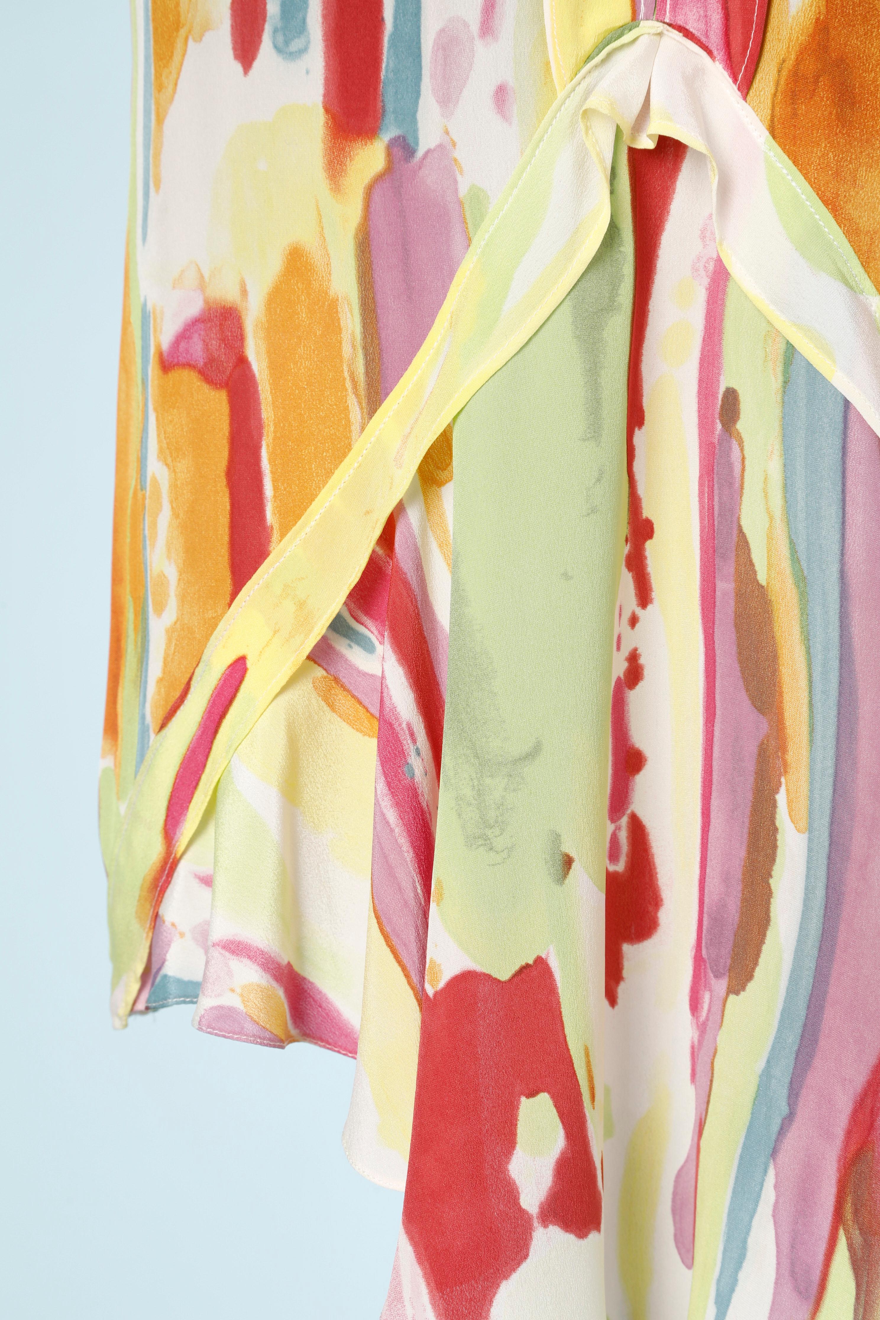 Ärmelloses Seidenkleid mit abstraktem Druck Yves Saint Laurent Rive Gauche  (Beige) im Angebot