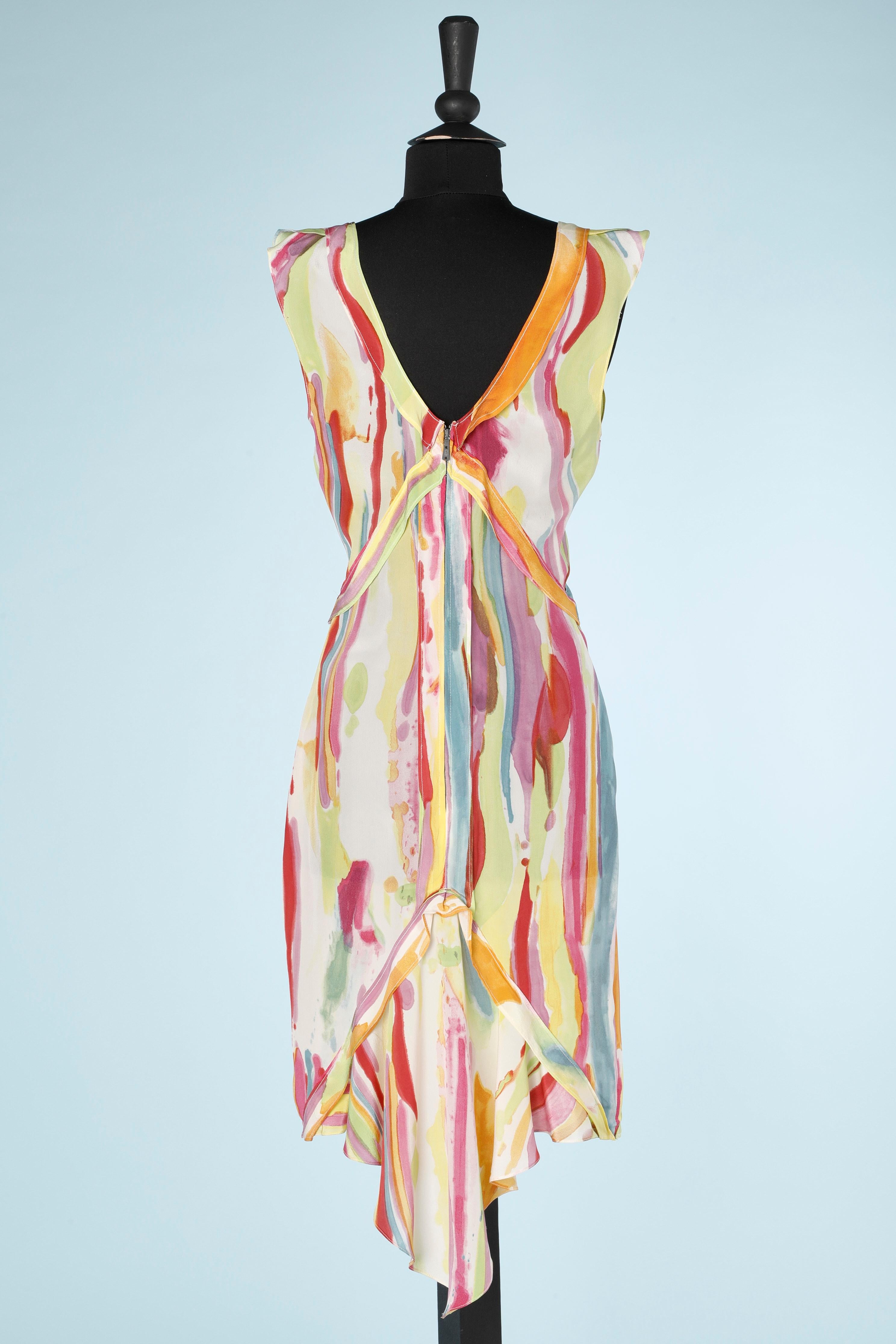 Ärmelloses Seidenkleid mit abstraktem Druck Yves Saint Laurent Rive Gauche  Damen im Angebot