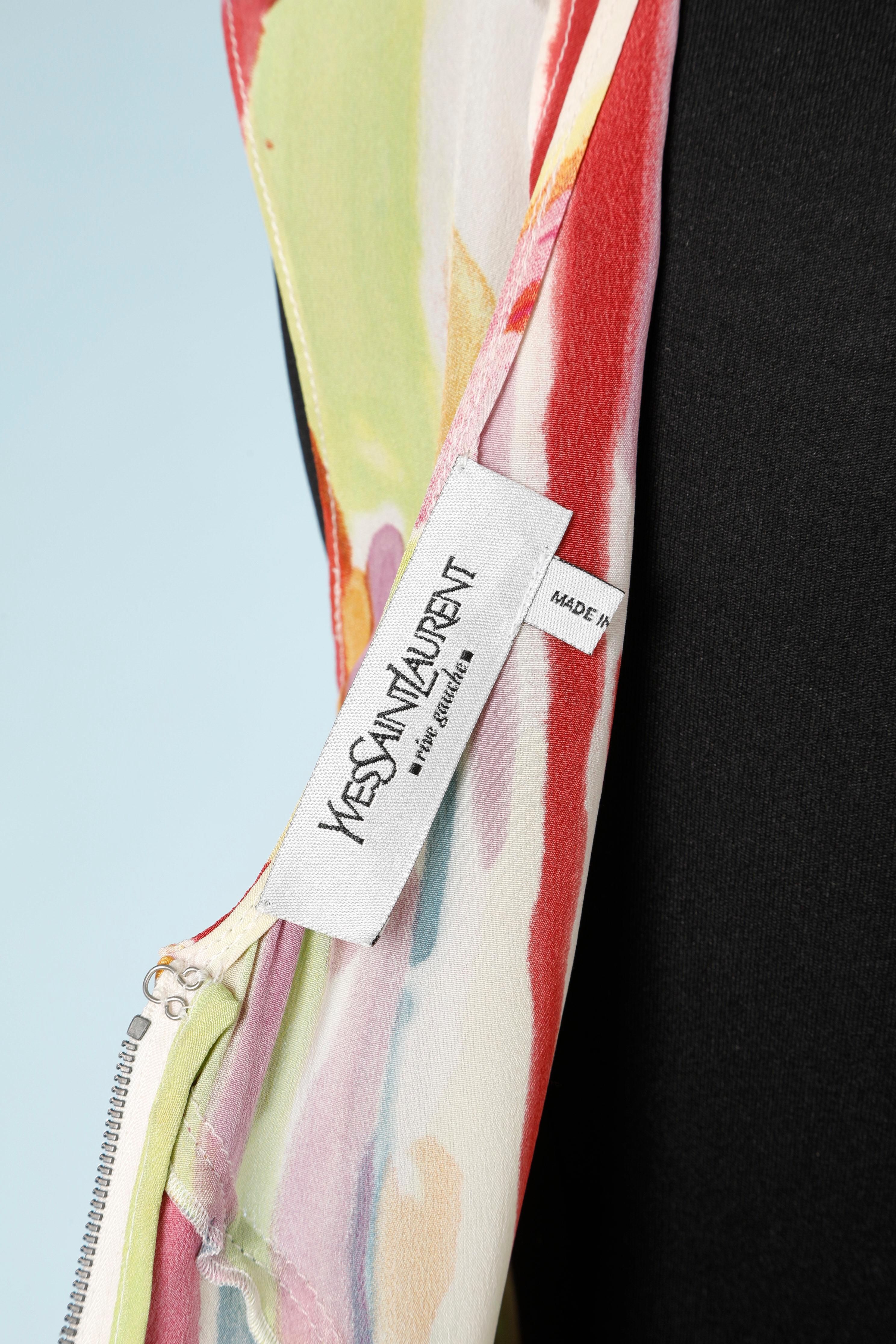 Ärmelloses Seidenkleid mit abstraktem Druck Yves Saint Laurent Rive Gauche  im Angebot 1
