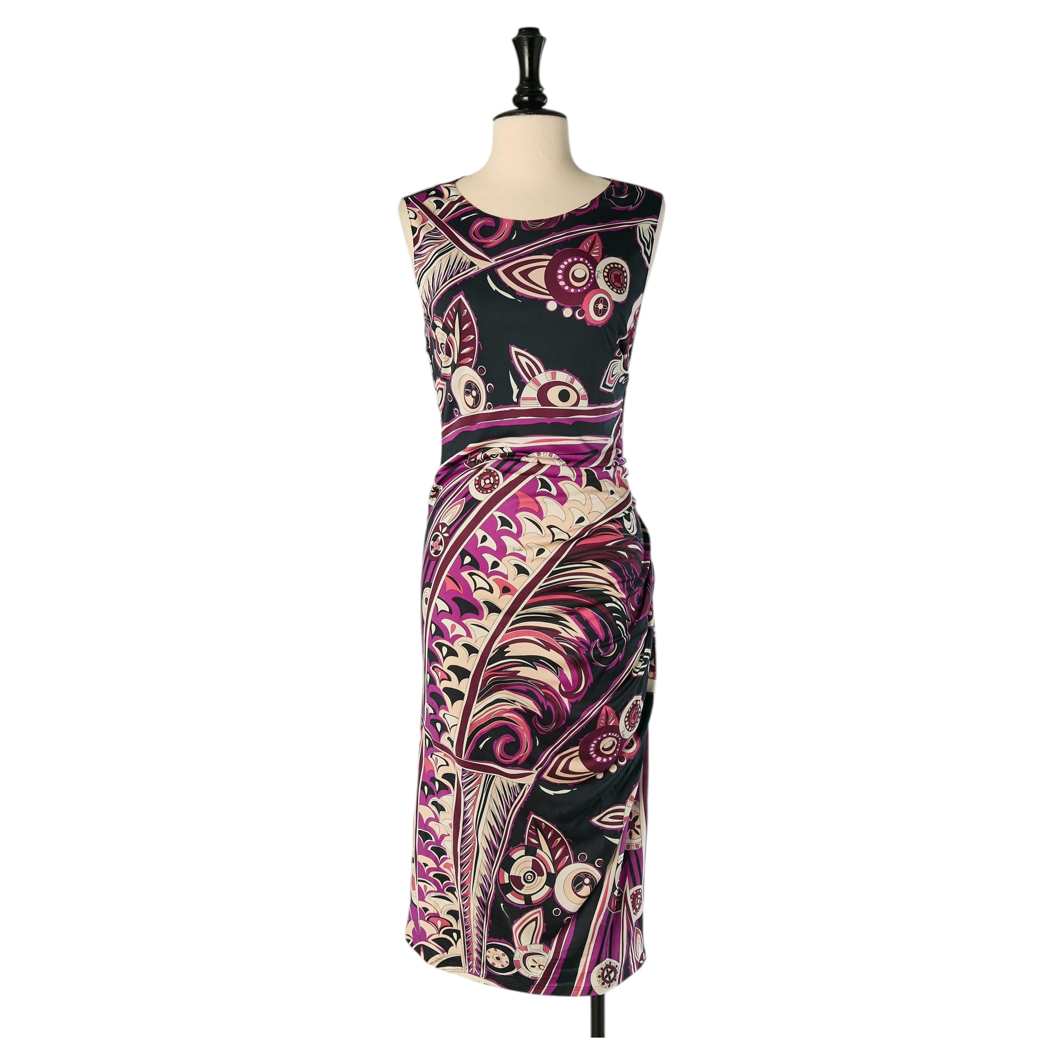 Ärmelloses, bedrucktes und drapiertes Kleid aus Seidenjersey von Emilio Pucci