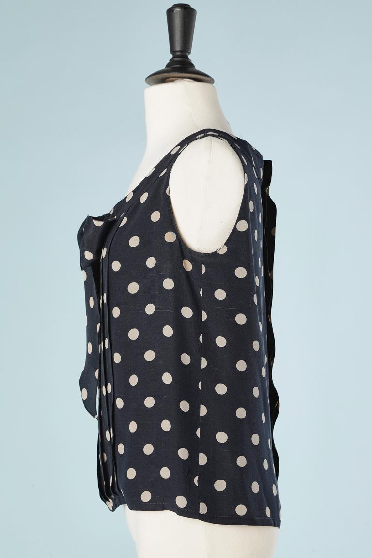 Black Sleeveless silk polka-dots top with bow and buttons in the back Chanel Boutique  For Sale