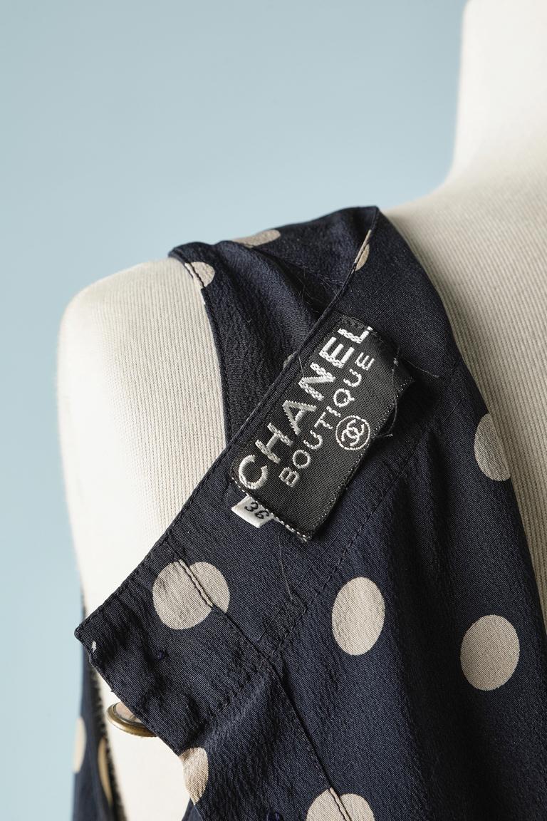 Sleeveless silk polka-dots top with bow and buttons in the back Chanel Boutique  For Sale 1