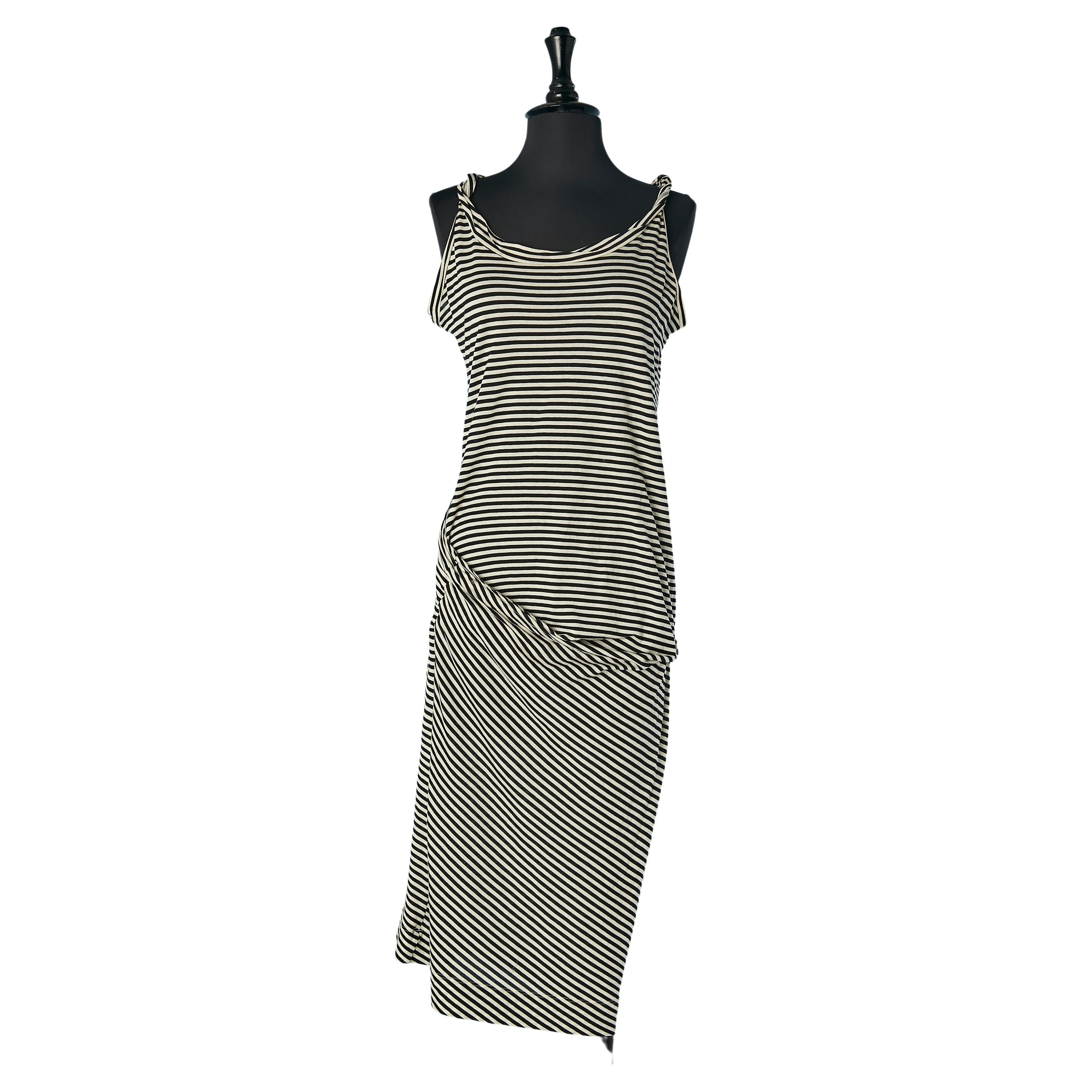 Sleeveless striped cotton dress draped on the hips Vivienne Westwood Red Label  For Sale