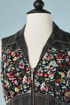 Sleeveless top mix cotton denim and printed fabric with zip KENZO