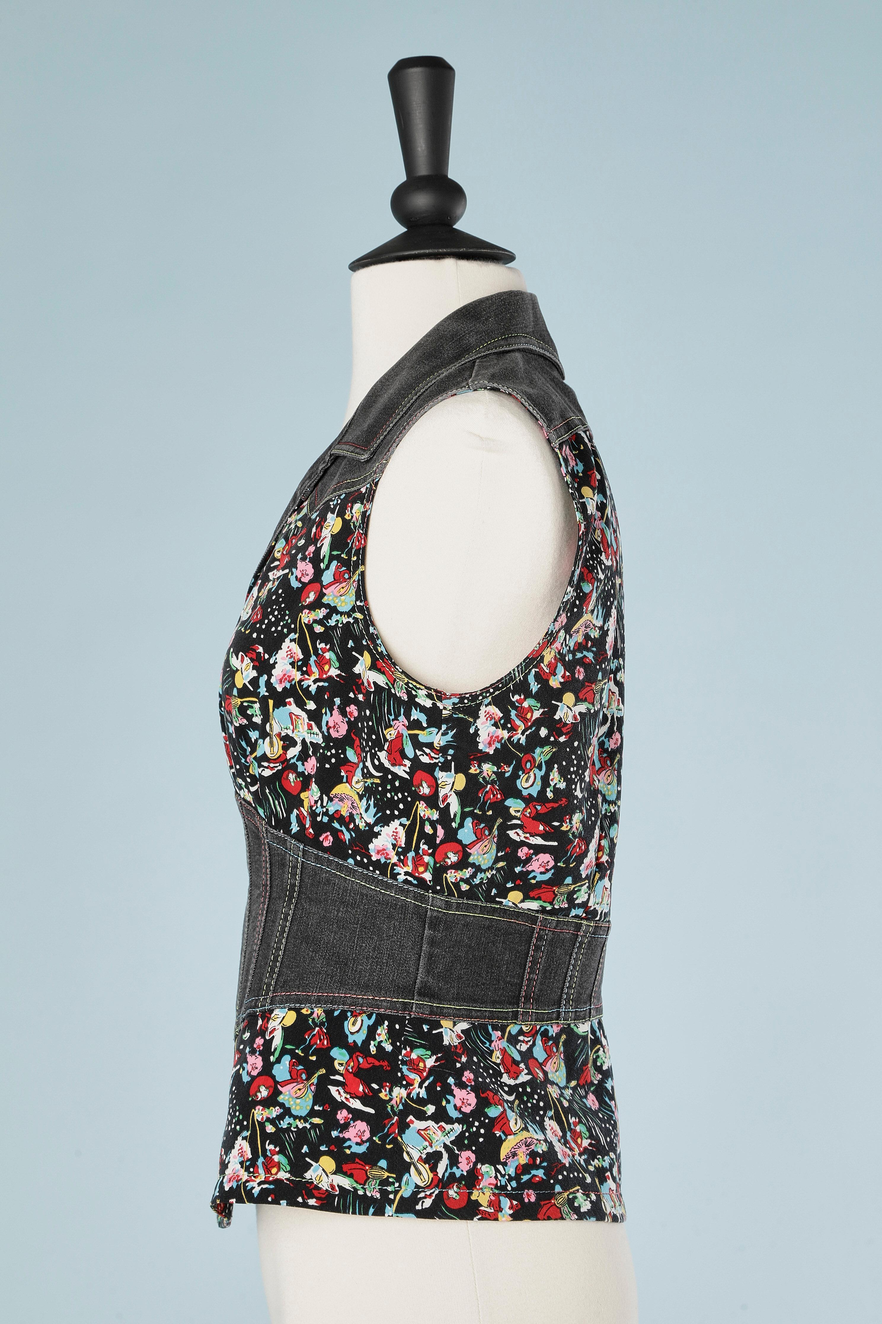 Sleeveless top mix cotton denim and printed fabric with zip KENZO  For Sale 1