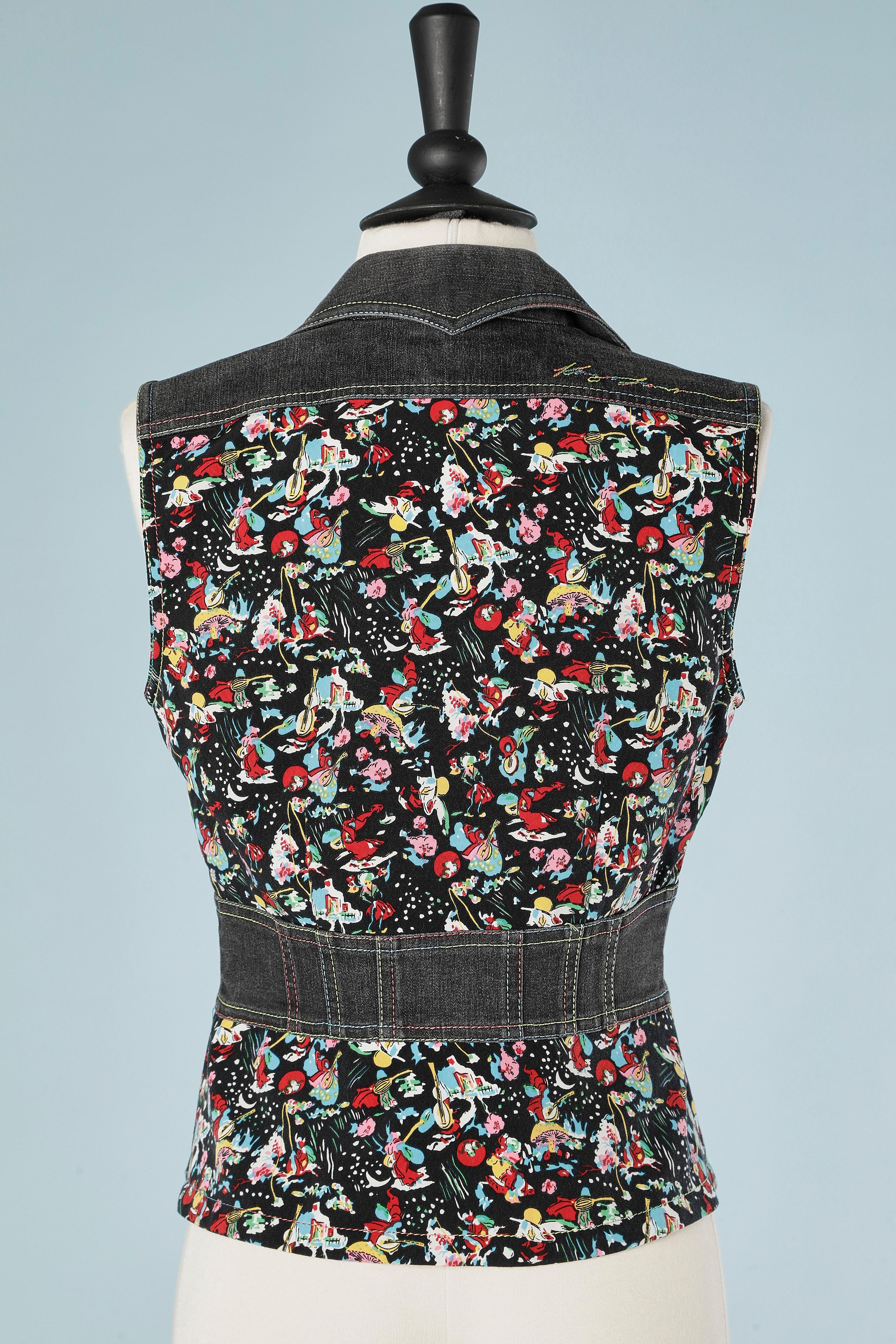 Sleeveless top mix cotton denim and printed fabric with zip KENZO  For Sale 2