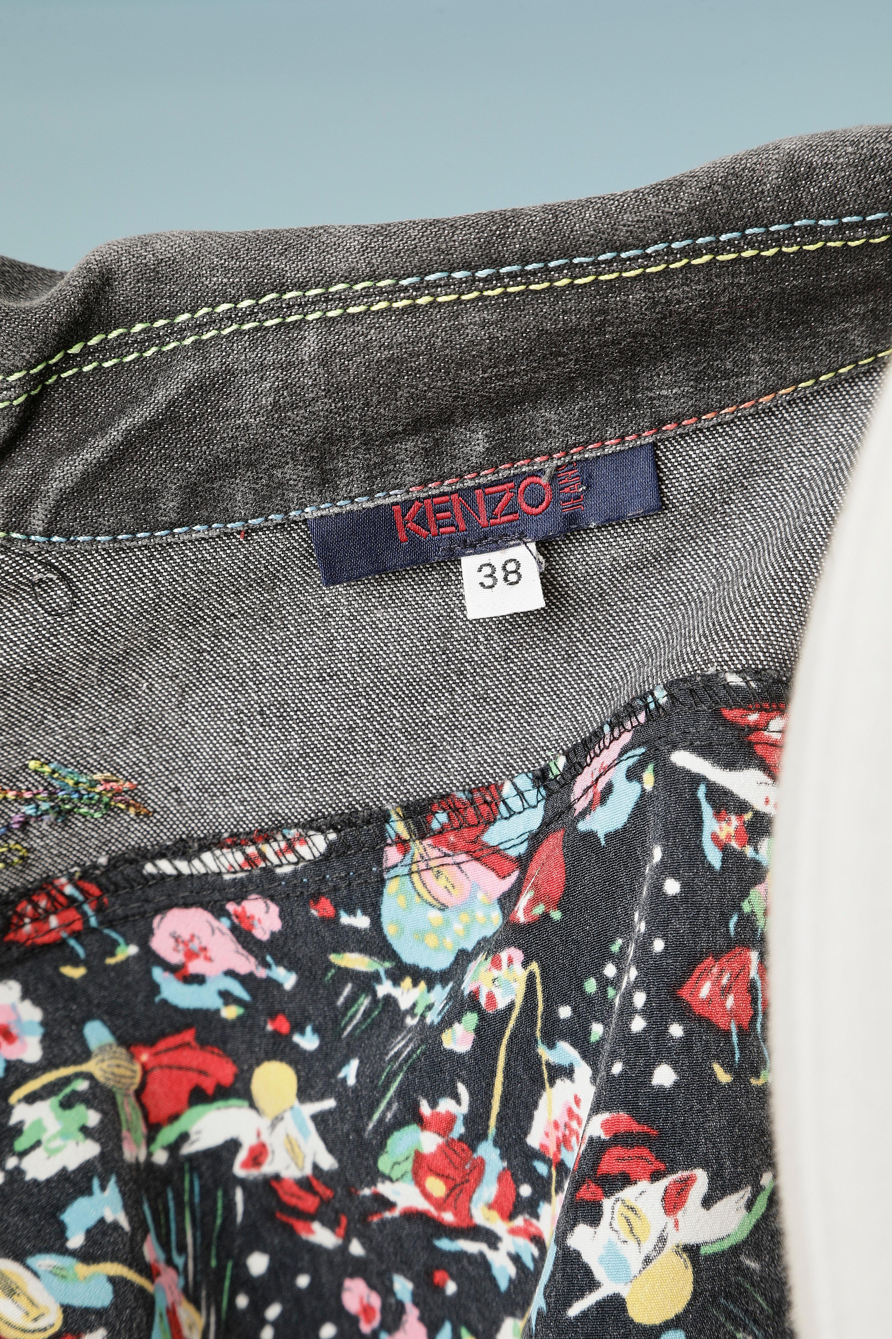Sleeveless top mix cotton denim and printed fabric with zip KENZO  For Sale 4
