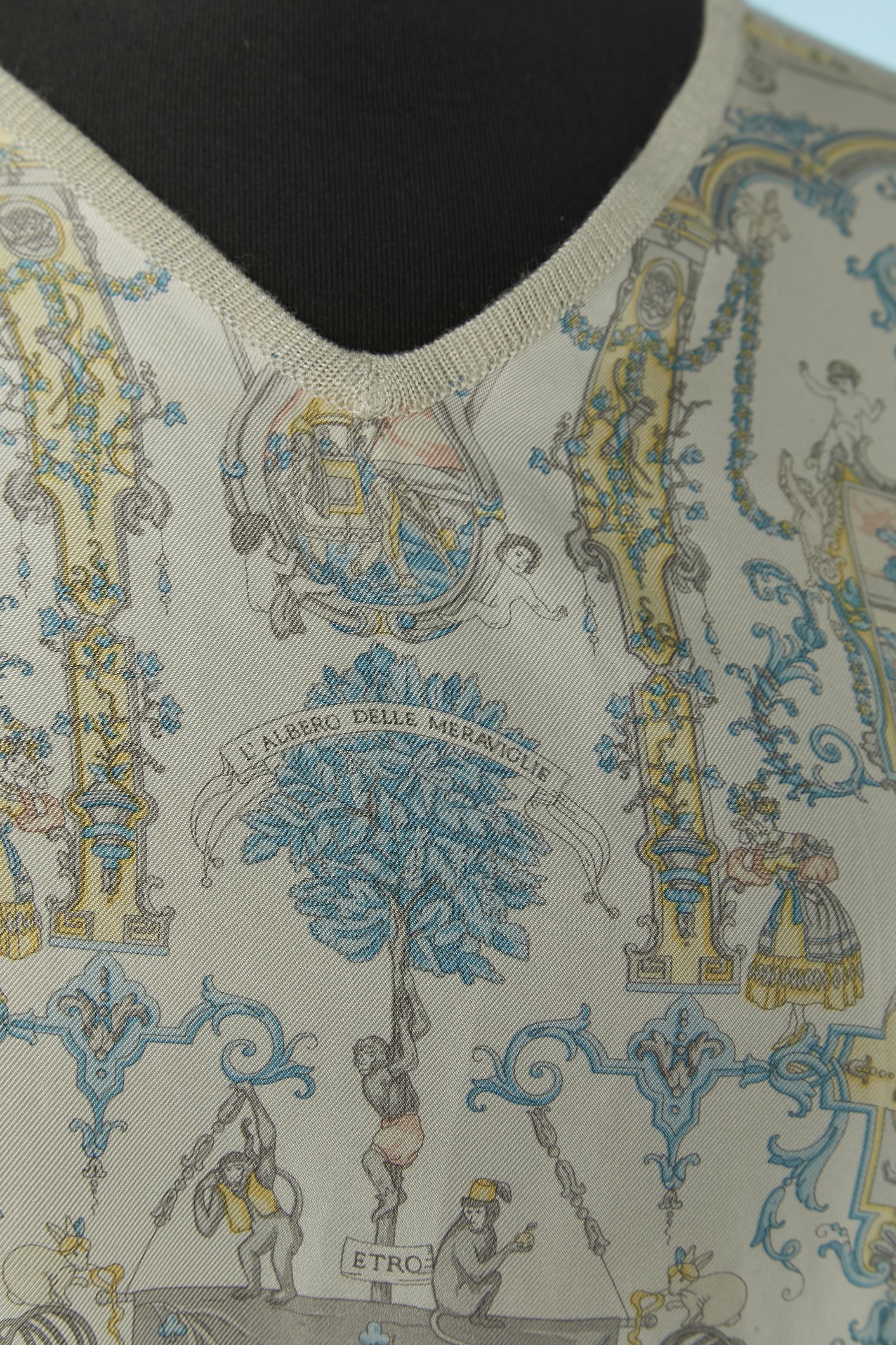 Gris Top sans manches en soie imprimé sur le devant et tricoté dans le dos ETRO en vente