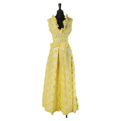 Sleeveless tulle jumpsuit with yellow wool thread embroideries Circa 1960's