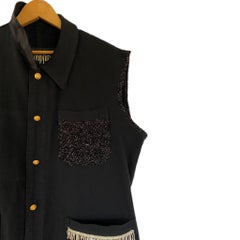 Sleeveless Vest Jacket Black French Work Wear Fringe Embellished J Dauphin