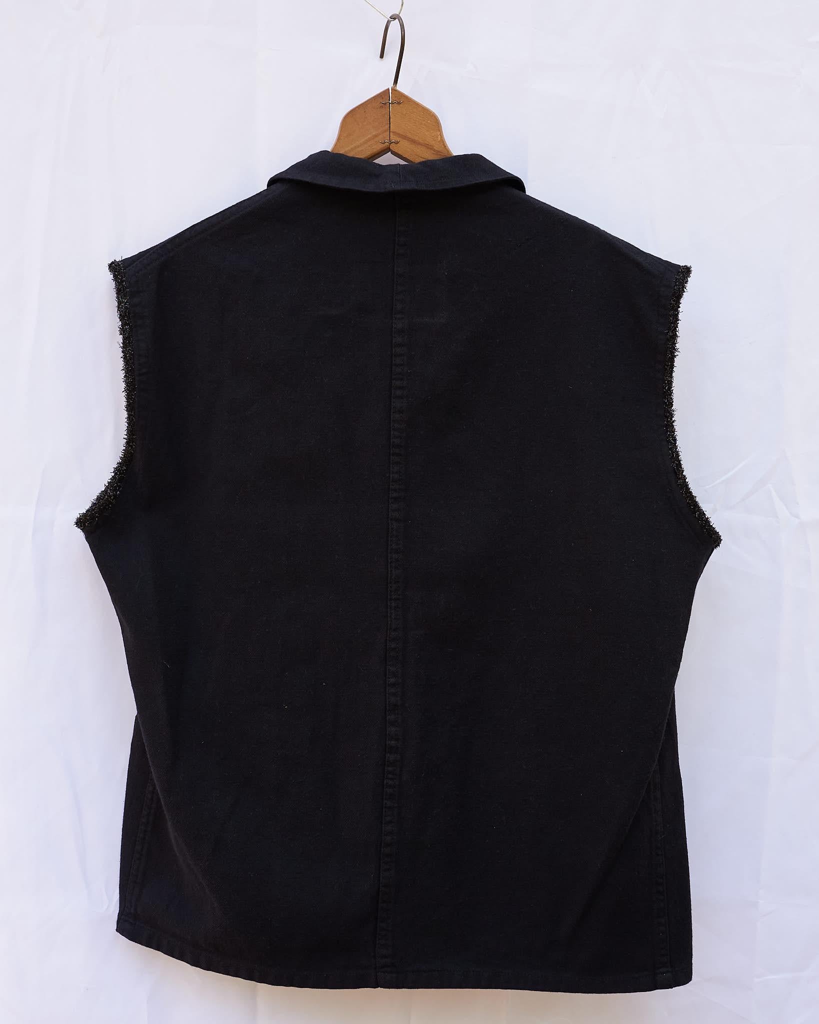 Sleeveless Vest Jacket Black French Work Wear Fringe Embellished J Dauphin 2