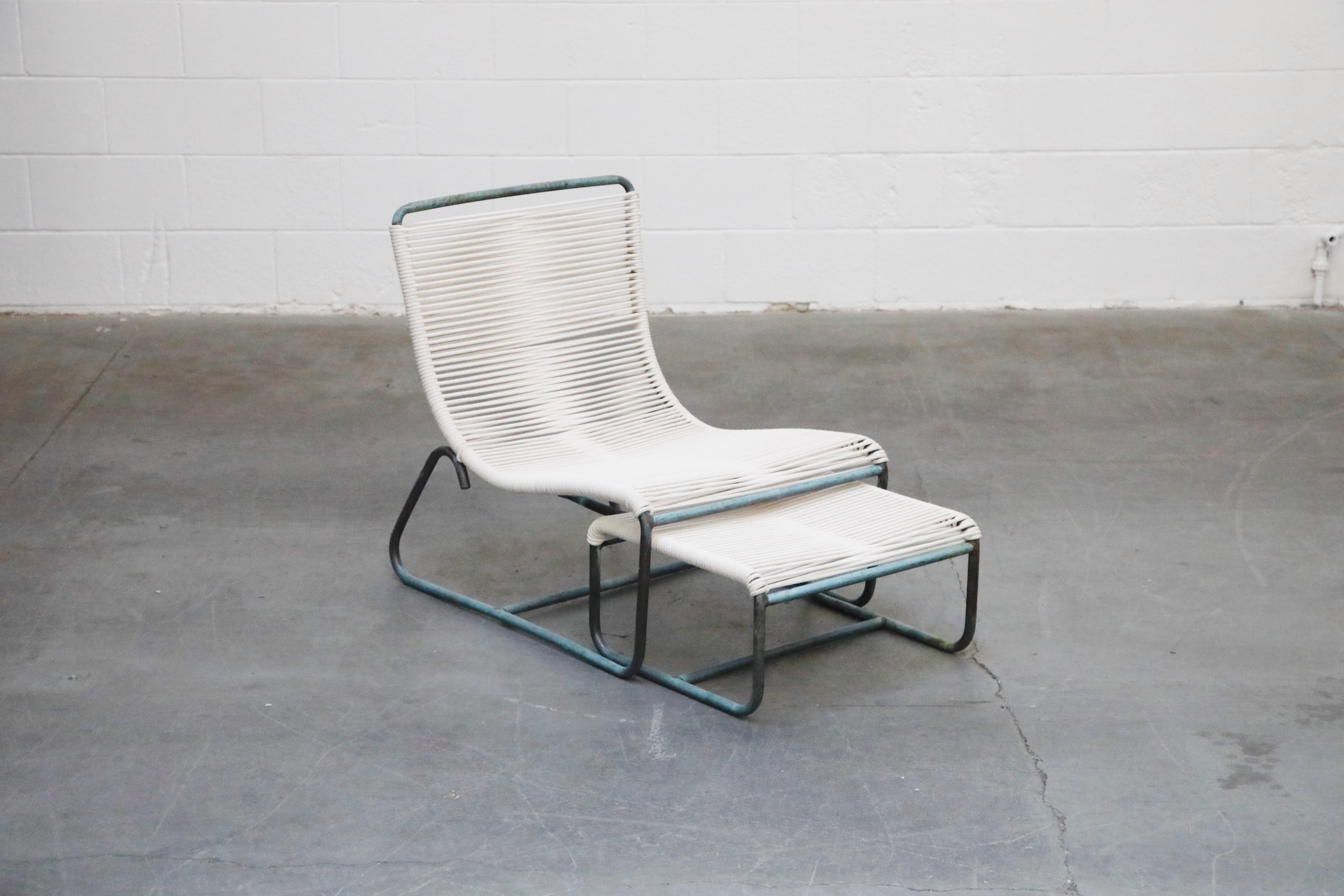 Mid-Century Modern Sleigh Chair and Ottoman by Walter Lamb for Brown Jordan, c 1960