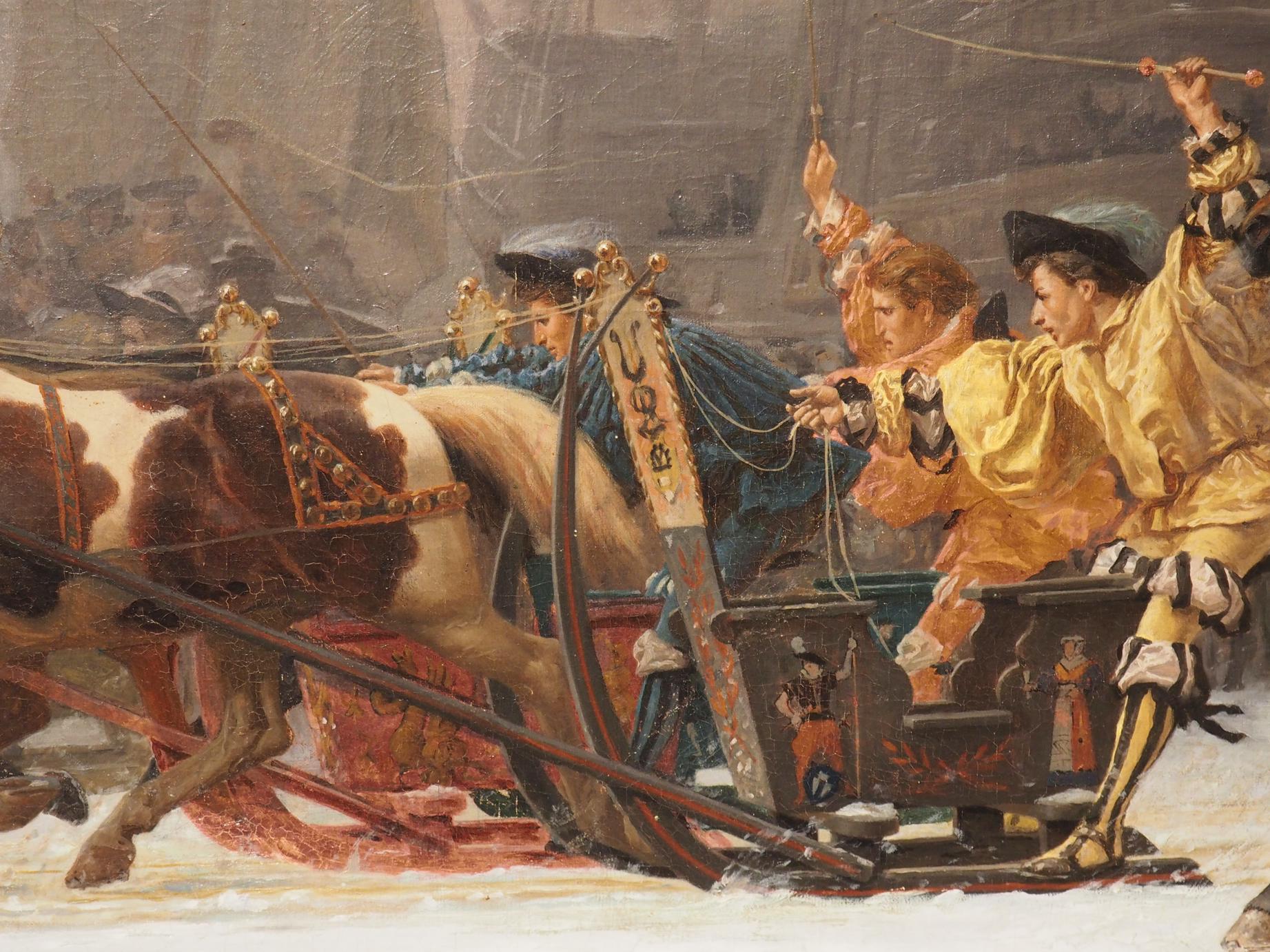 Sleigh Racing at the Harbor, French Oil Painting by Charles Edouart Delort, 1873 14