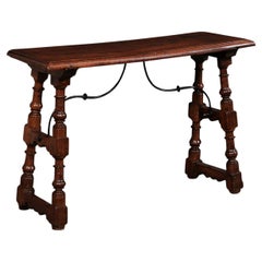 Console à tréteaux en bois sculpté italien du 18ème C.I.C.