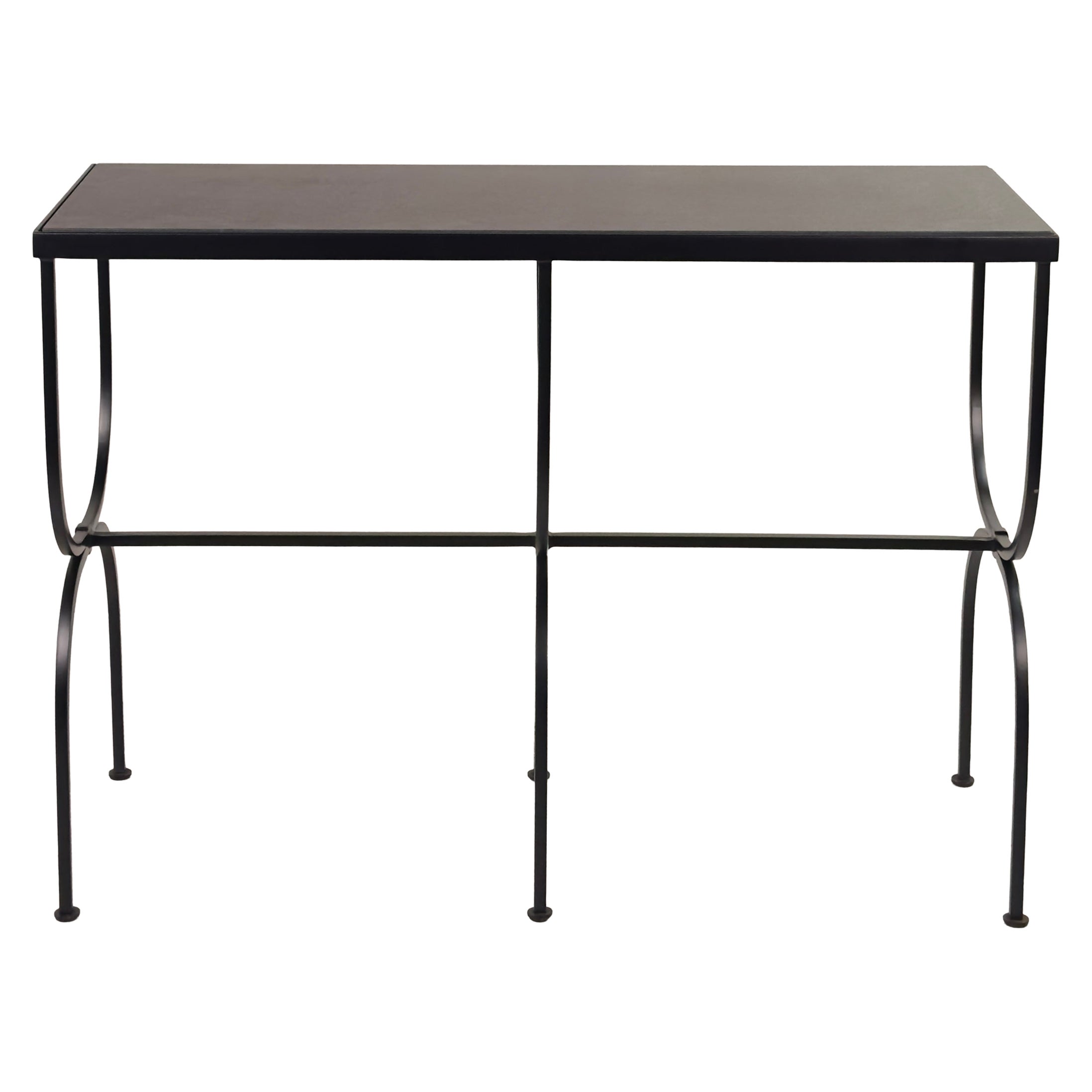 Slender 'Arcade' Wrought Iron and Black Limestone Console by Design Frères For Sale