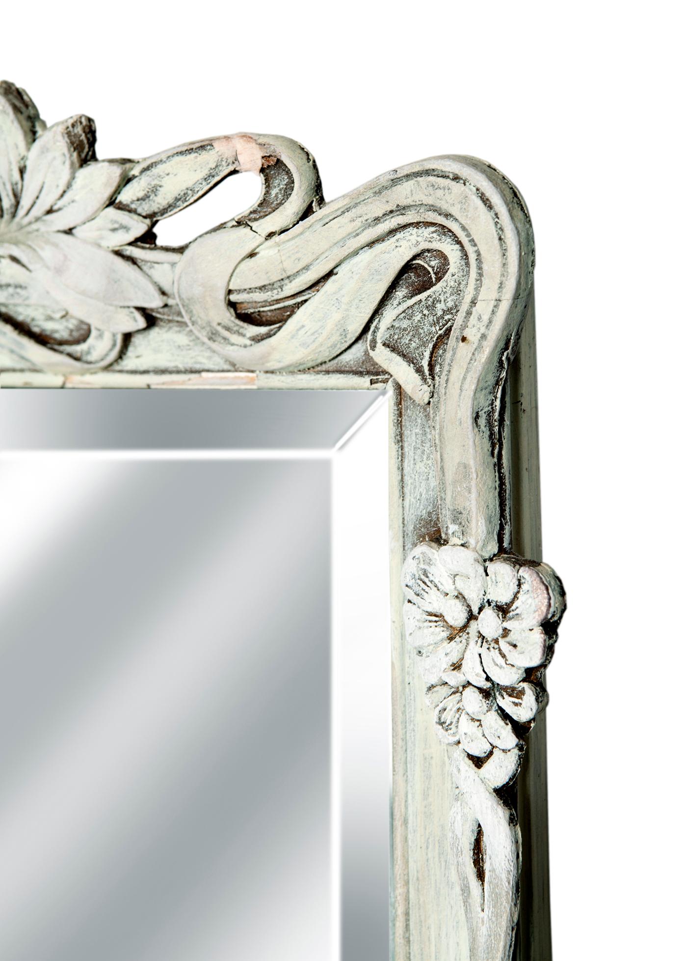 Art Nouveau Slender Art Noveau Beveled Mirror For Sale