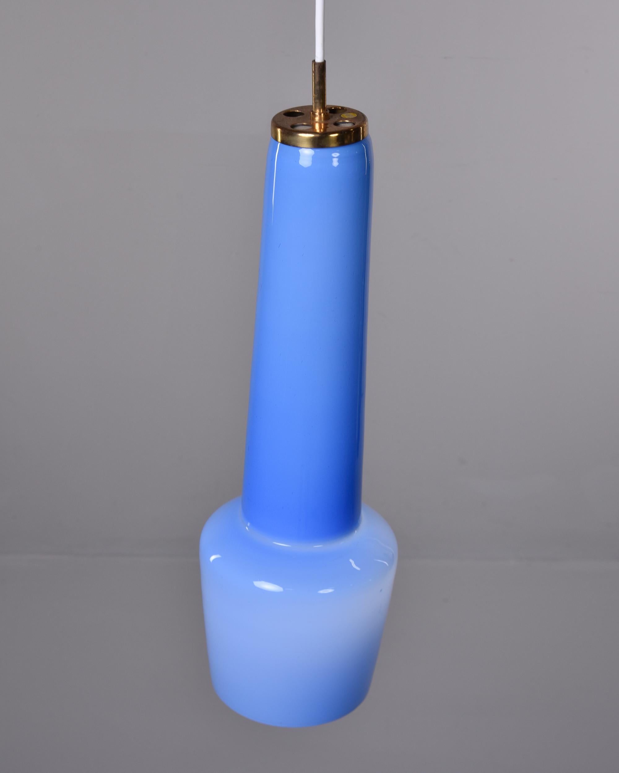 Mid-Century Modern Slender Blue Stilnovo Pendant Light For Sale