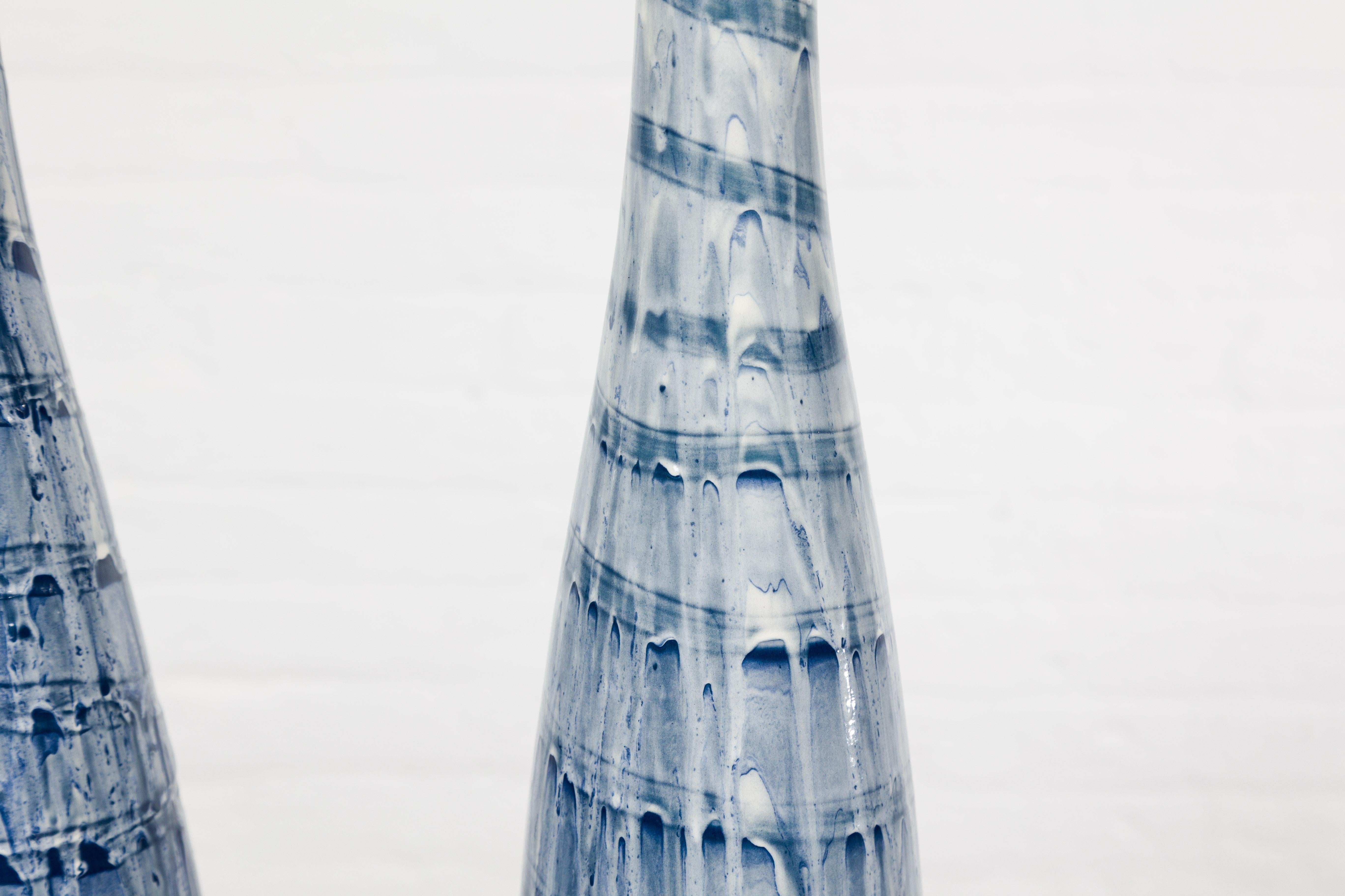 Slender Blue Vase with Spiraling and Dripping Décor, Two Sold Each  For Sale 8