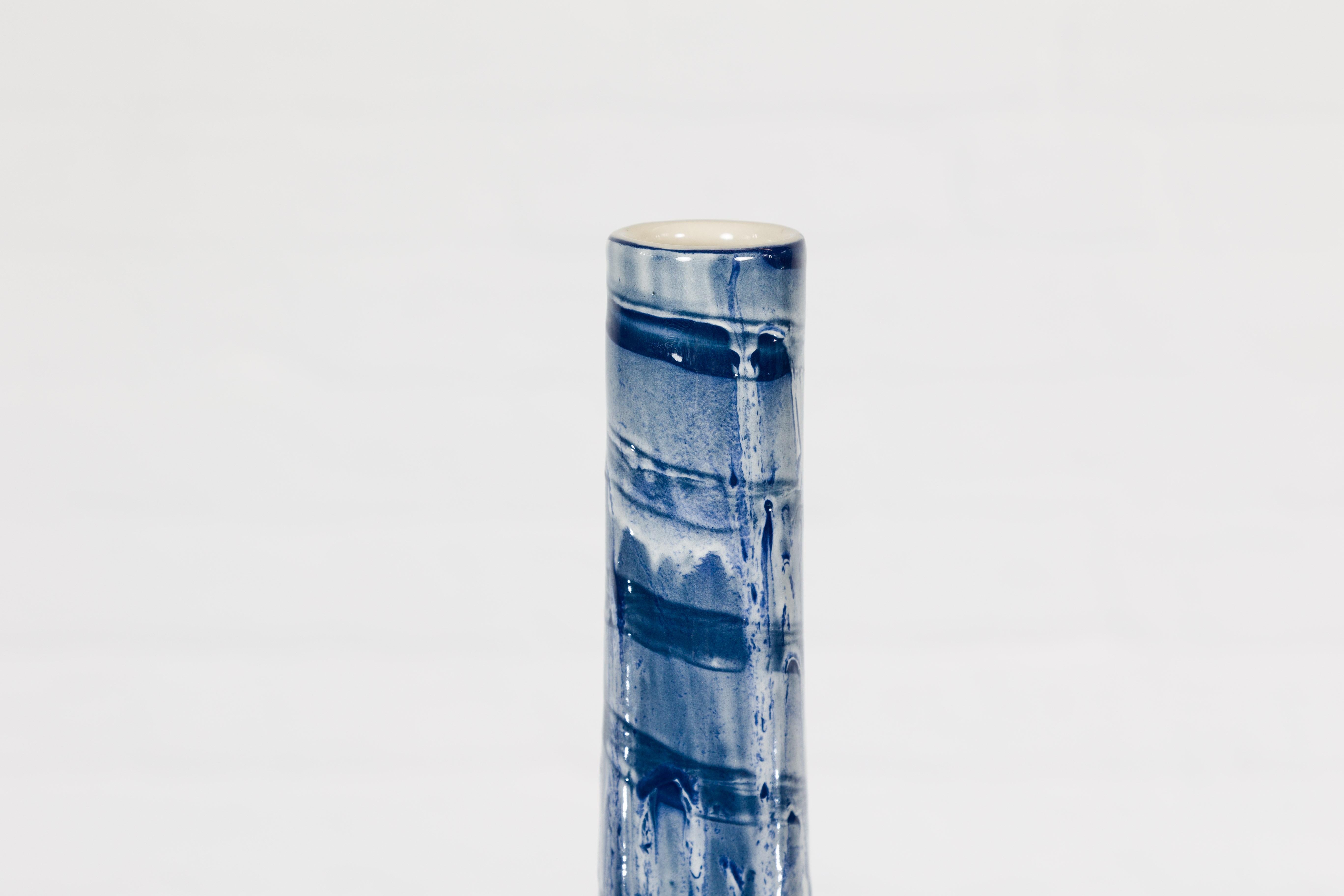 Slender Blue Vase with Spiraling and Dripping Décor, Two Sold Each  For Sale 2