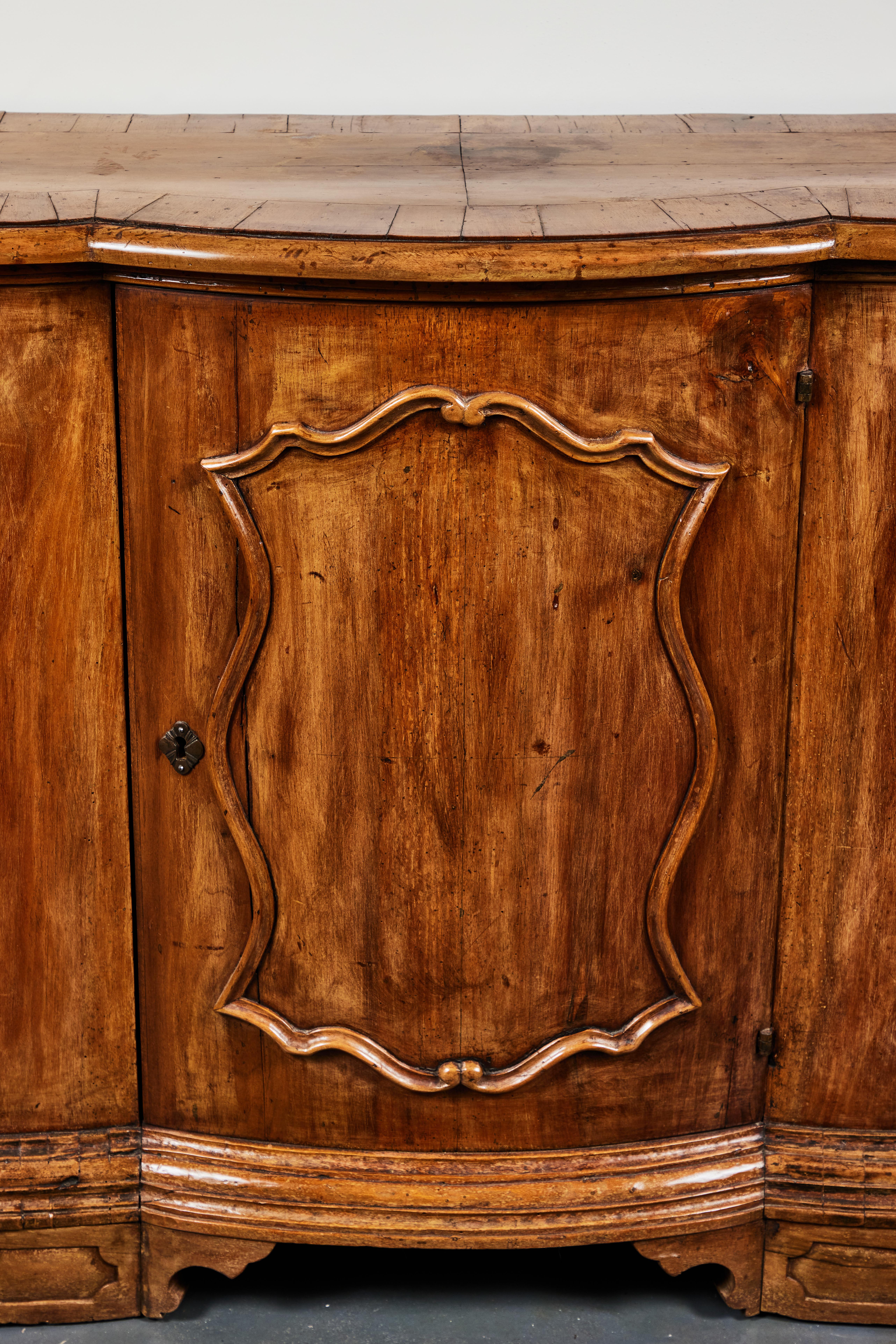 Italian Slender, Bow Front, Antique Credenza For Sale