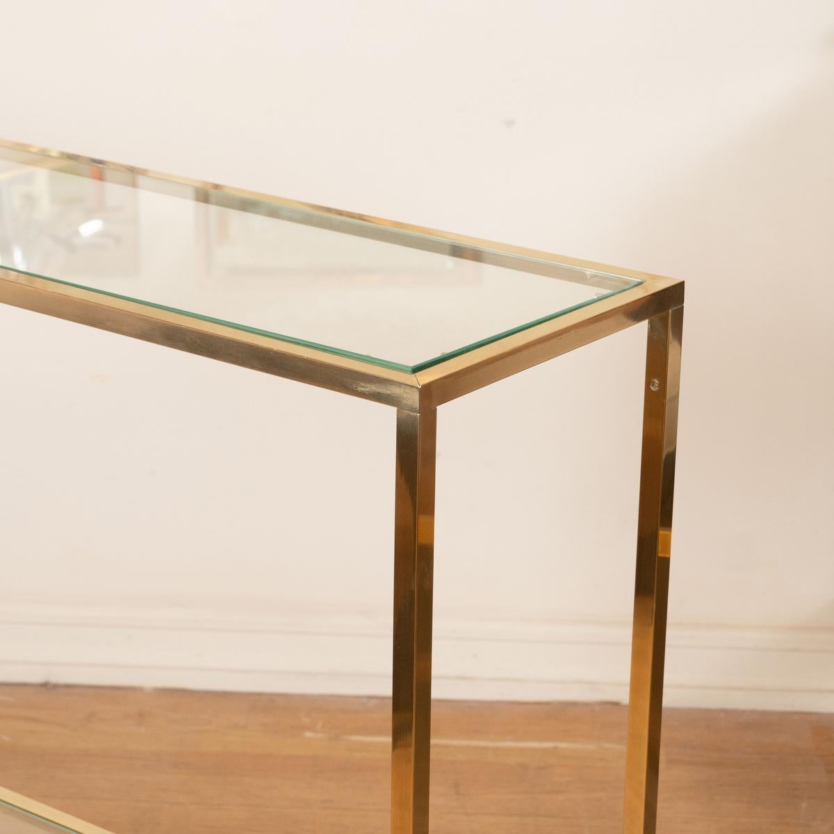 Slender brass and glass two shelf console In Good Condition For Sale In New York, NY