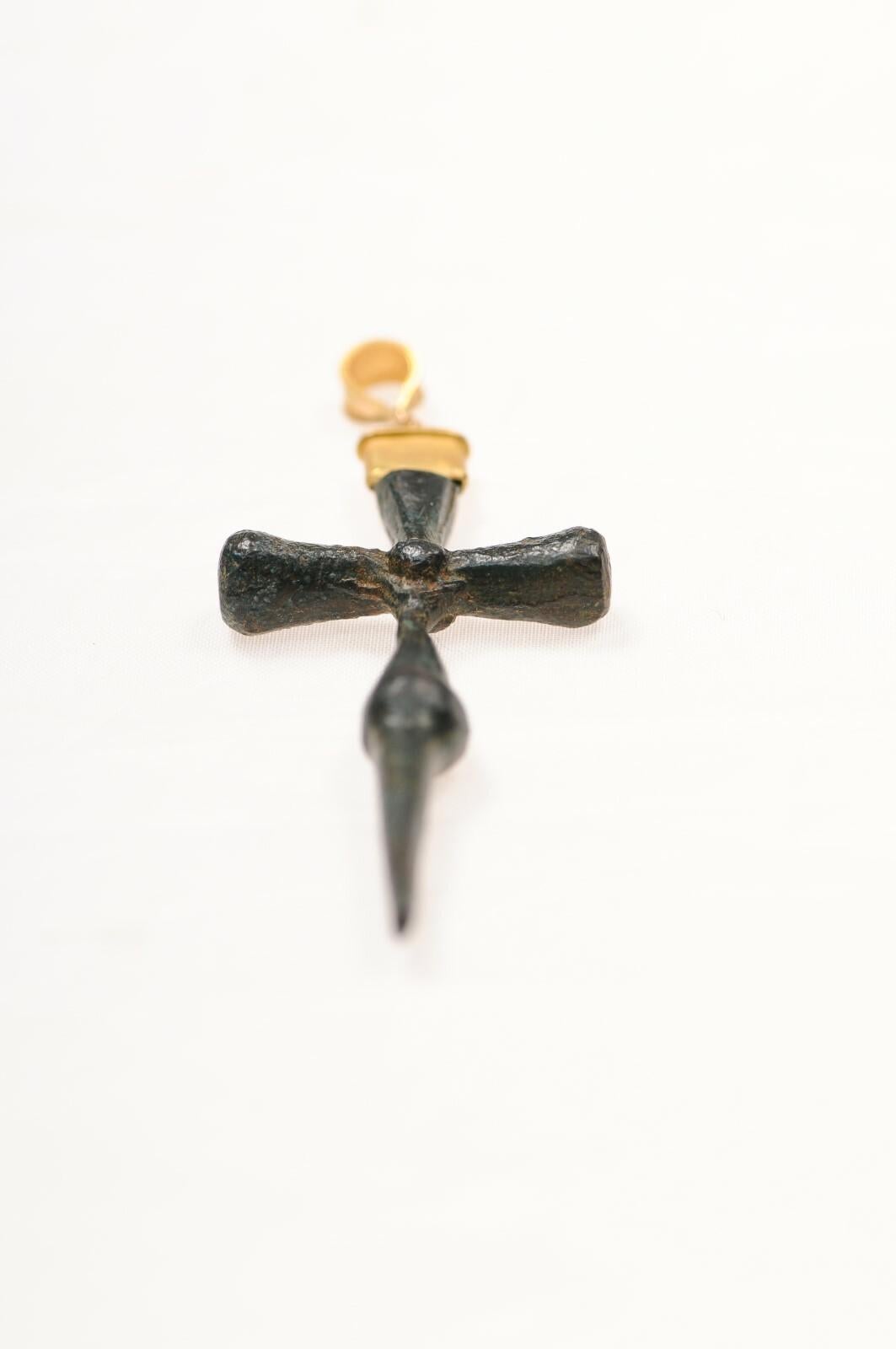 Slender Bronze cross with 21K gold accents (pendant only) For Sale 5