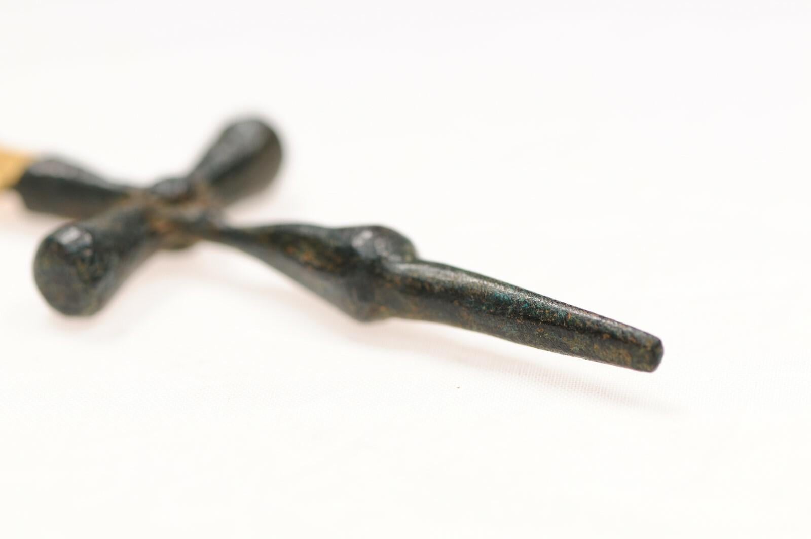 Slender Bronze cross with 21K gold accents (pendant only) For Sale 6