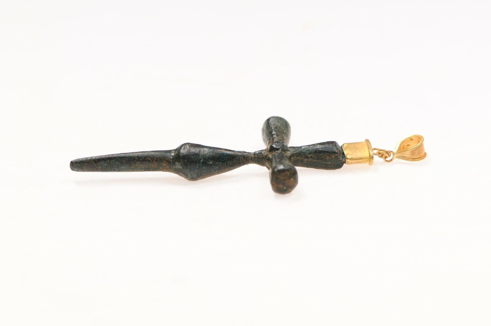 Slender Bronze cross with 21K gold accents (pendant only) For Sale 3