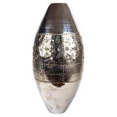 Slender Ceramic Sculptural Vase Hand-Painted Third-Fire Platinum Luster, Italy