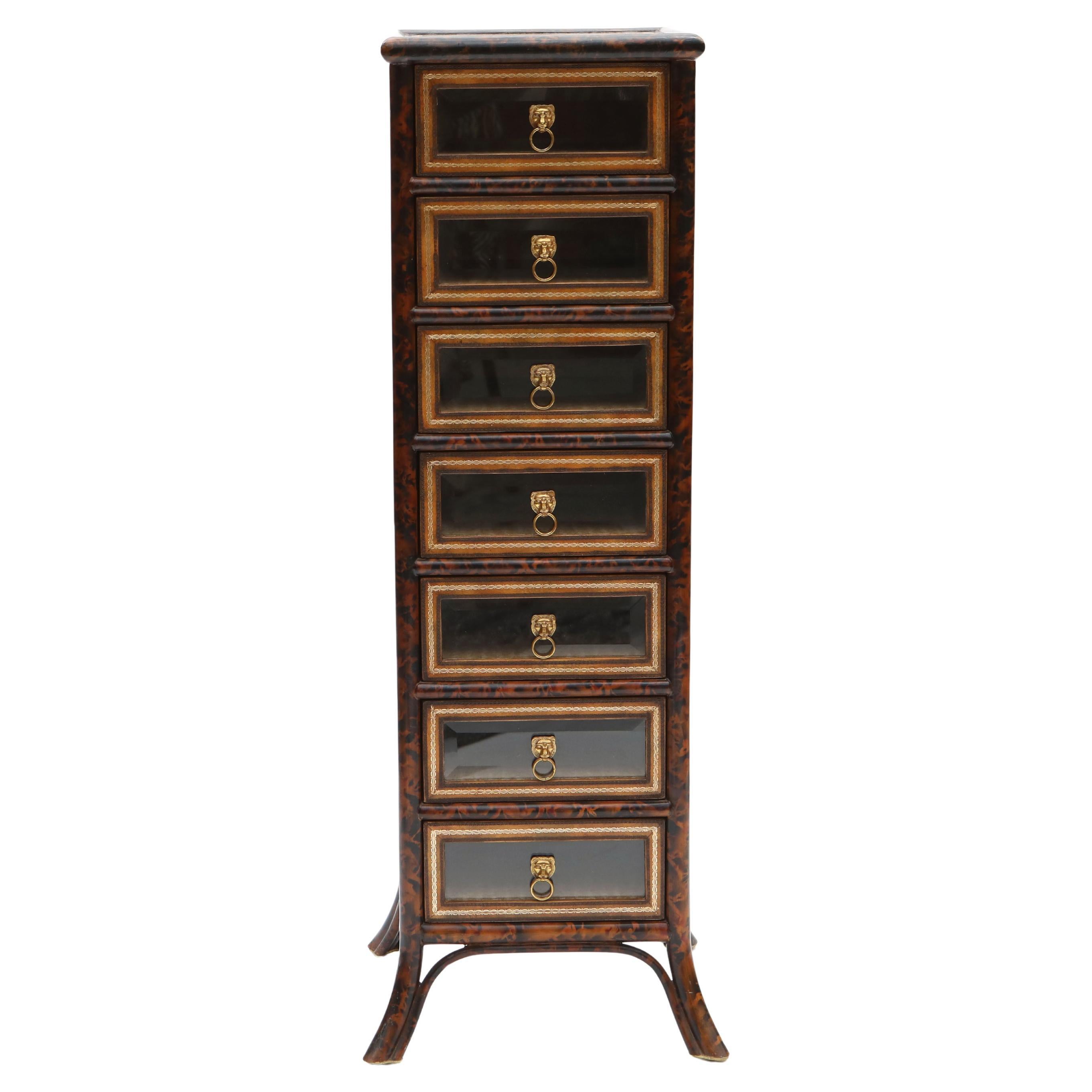 Slender Elegant Maitland-Smith Tooled Leather Wrapped Wellington Chest