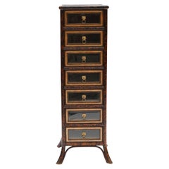 Elegante cofre Wellington Maitland Smith de cuero forrado con herramientas