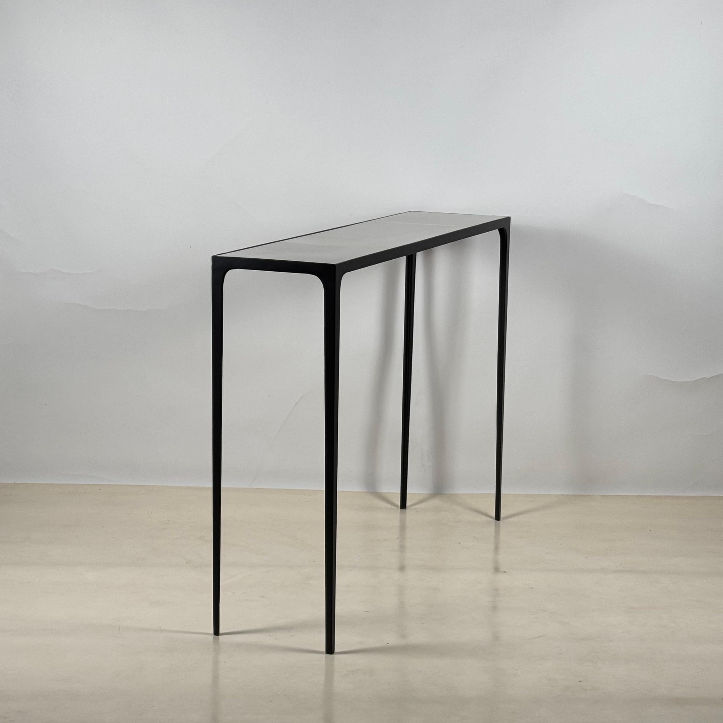 French Slender 'Esquisse' Wrought Iron and Parchment Console by Design Frères For Sale