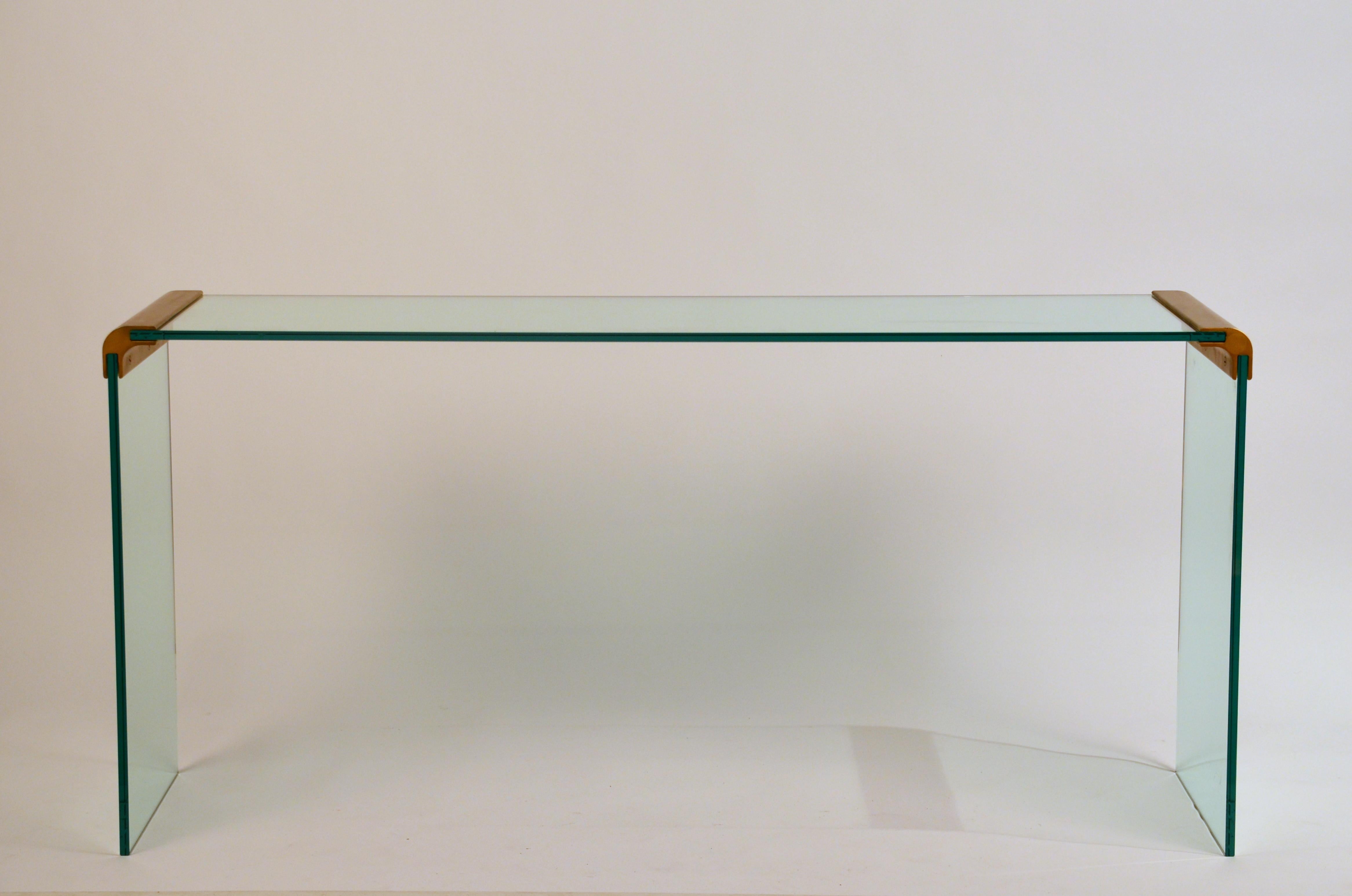 Slender Glass and Gilt Bronze Waterfall Console by Leon Rosen for Pace 4