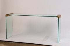 Slender Glass and Gilt Bronze Waterfall Console by Leon Rosen for Pace