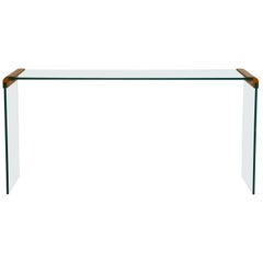 Slender Glass and Gilt Bronze Waterfall Console by Leon Rosen for Pace