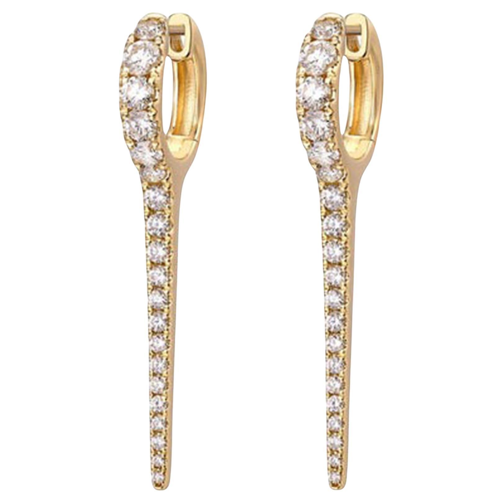 Slender Line 14K (or 18k upon request) Yellow Gold Pave Diamond Earrings For Sale