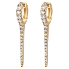 Slender Line 14K (or 18k upon request) Yellow Gold Pave Diamond Earrings