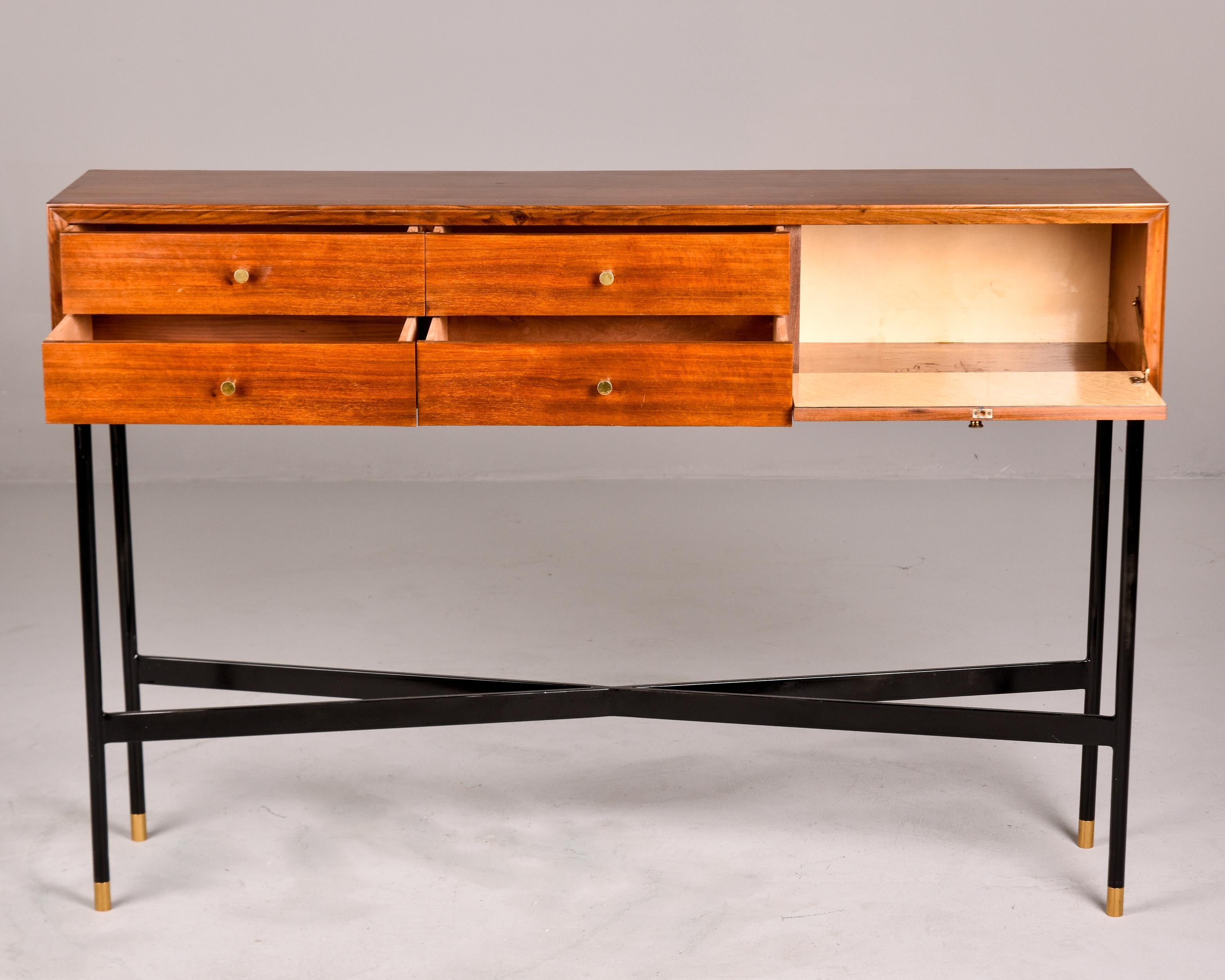 Slender Mid Century Console Cabinet on Black Metal Legs For Sale 6