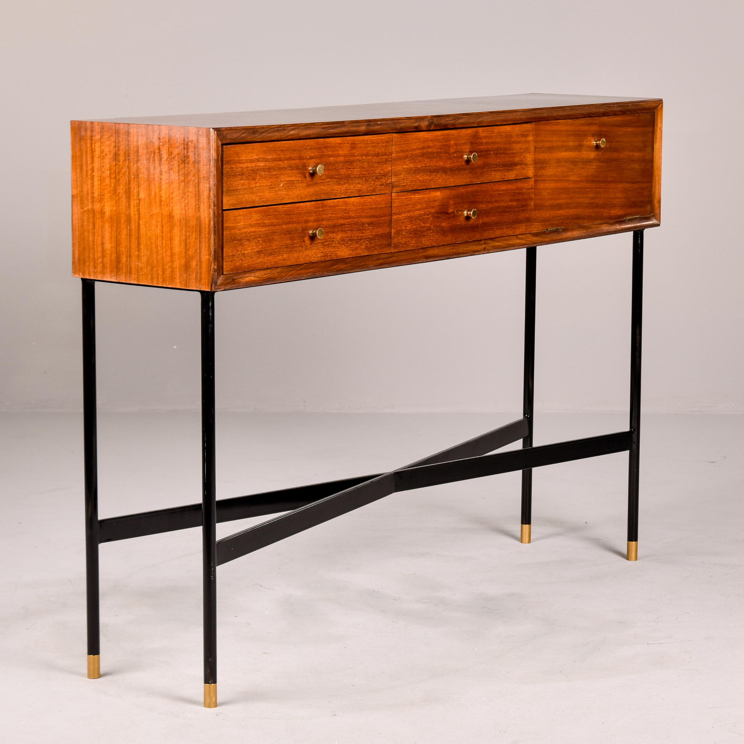 20th Century Slender Mid Century Console Cabinet on Black Metal Legs For Sale