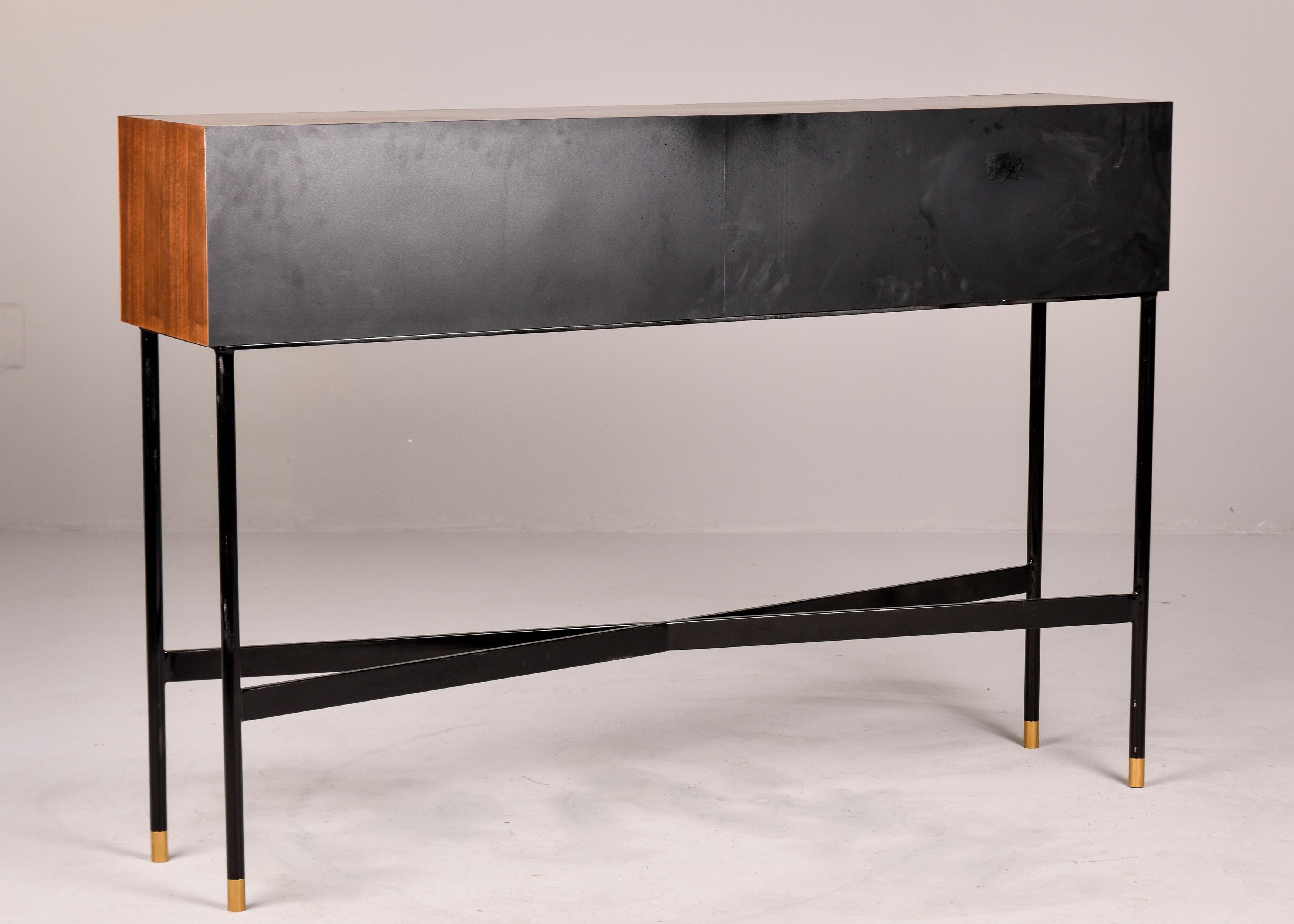 Slender Mid Century Console Cabinet on Black Metal Legs For Sale 1