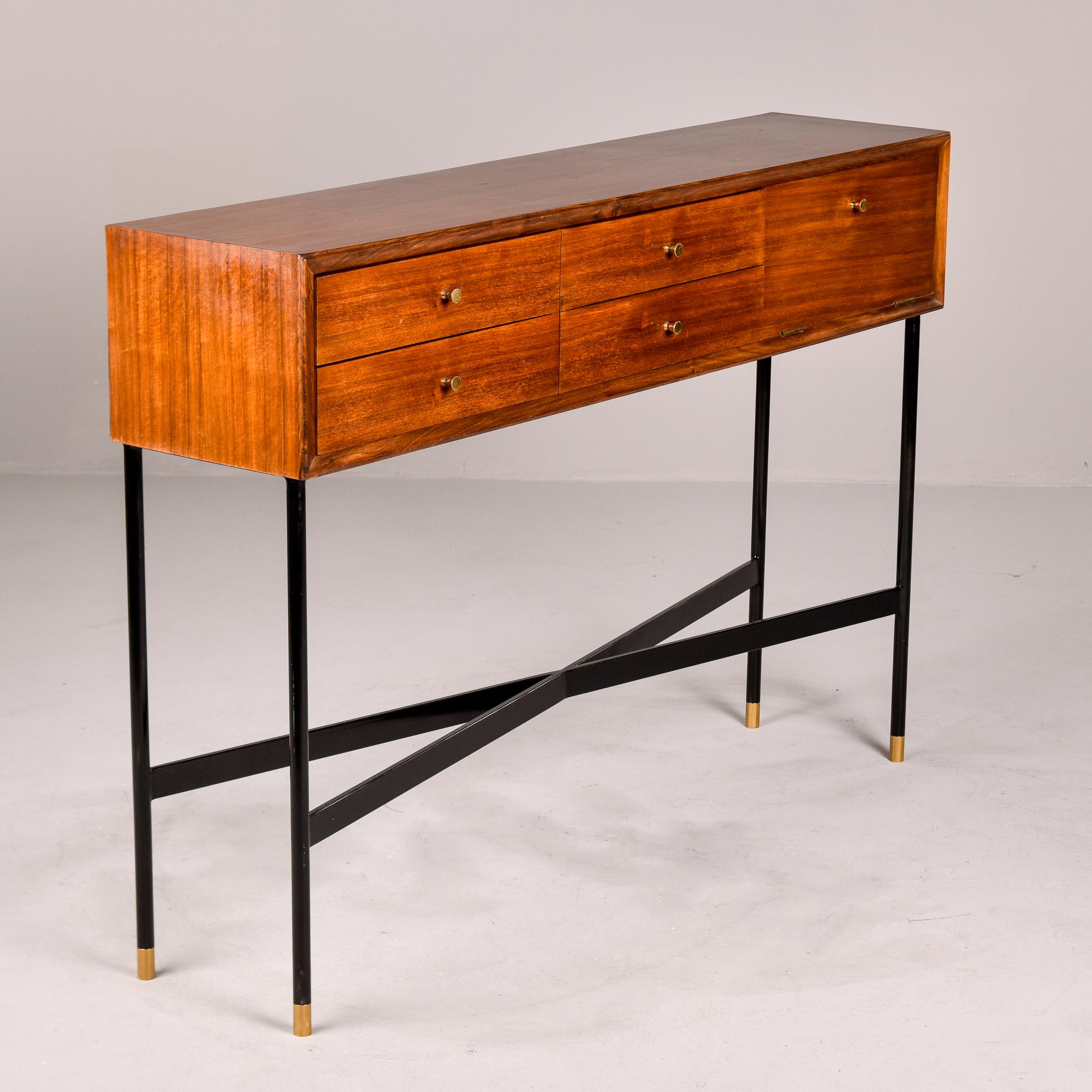 Slender Mid Century Console Cabinet on Black Metal Legs For Sale 2